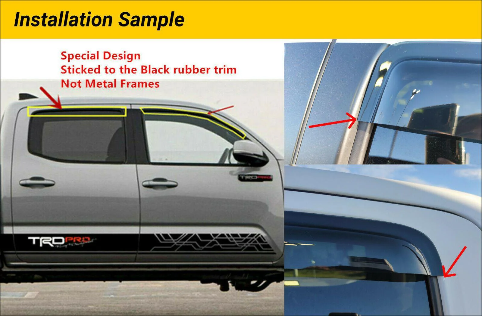 Fit 2016-2021 Toyota Tacoma Double Cab Out-Channel Vent Window Visors Rain Sun Wind Guards Shade Deflectors - Image 4