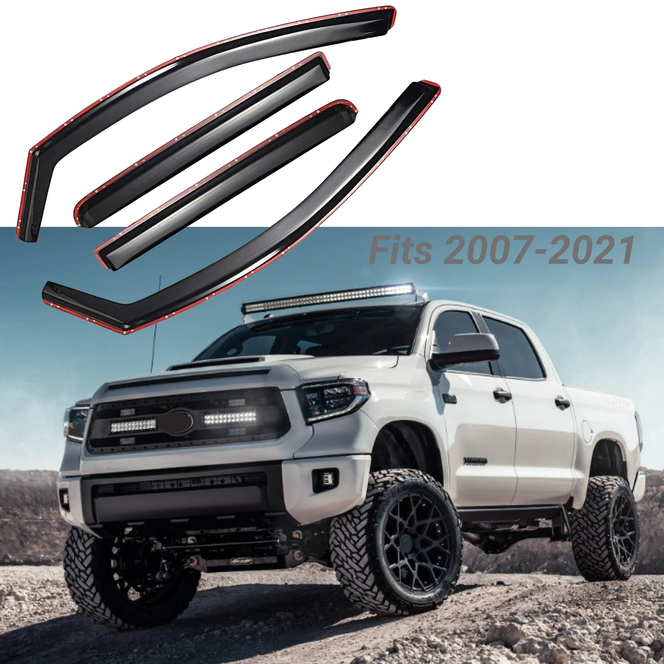 Fit 2007-2021 Toyota Tundra In-Channel Vent Window Visors Rain Sun Wind Guards Shade Deflectors - Image 2