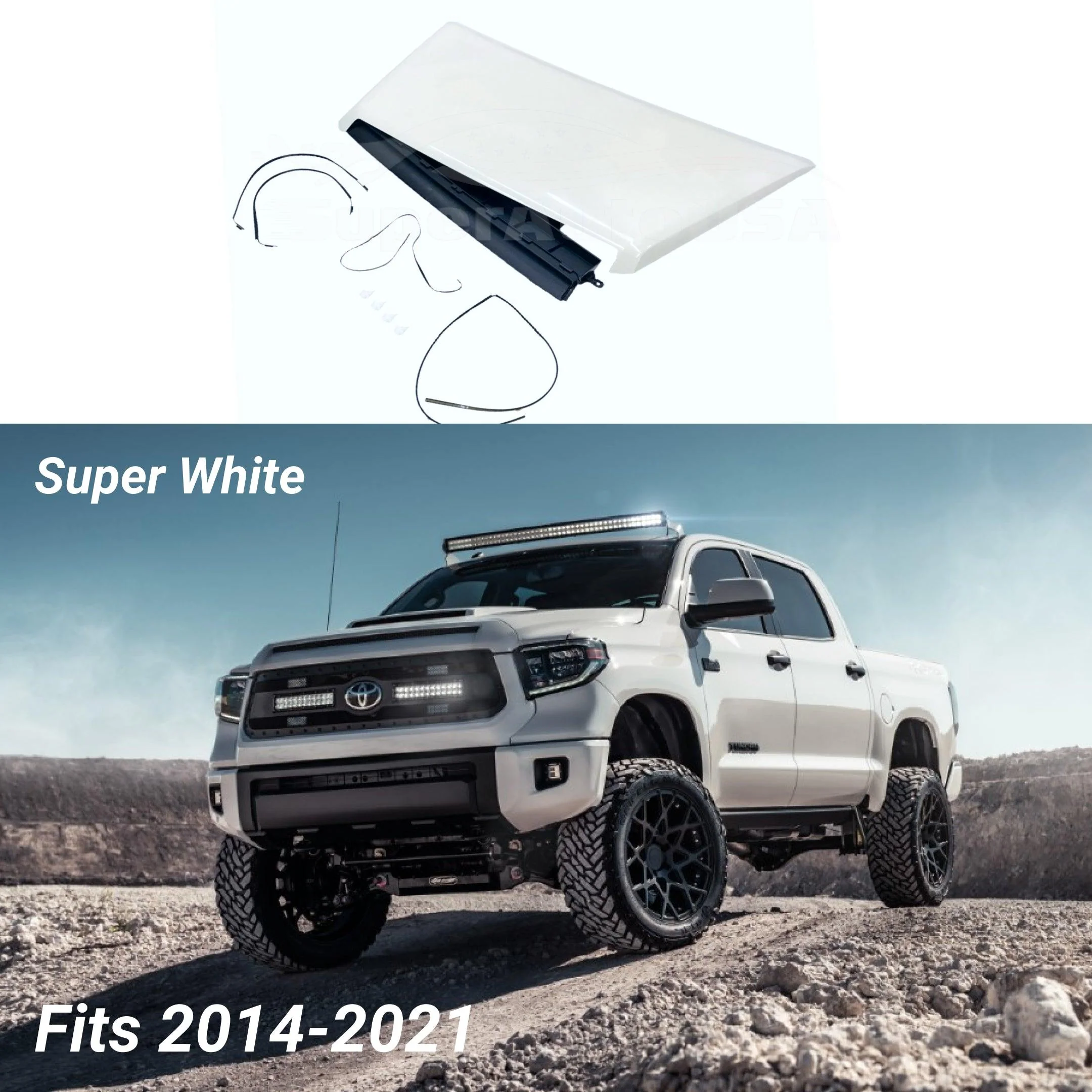 Fits 2014-2021 Toyota Tundra TRD PRO & Sport Air Flow Decorative Intake Hood Scoop Kit (White) - Image 2