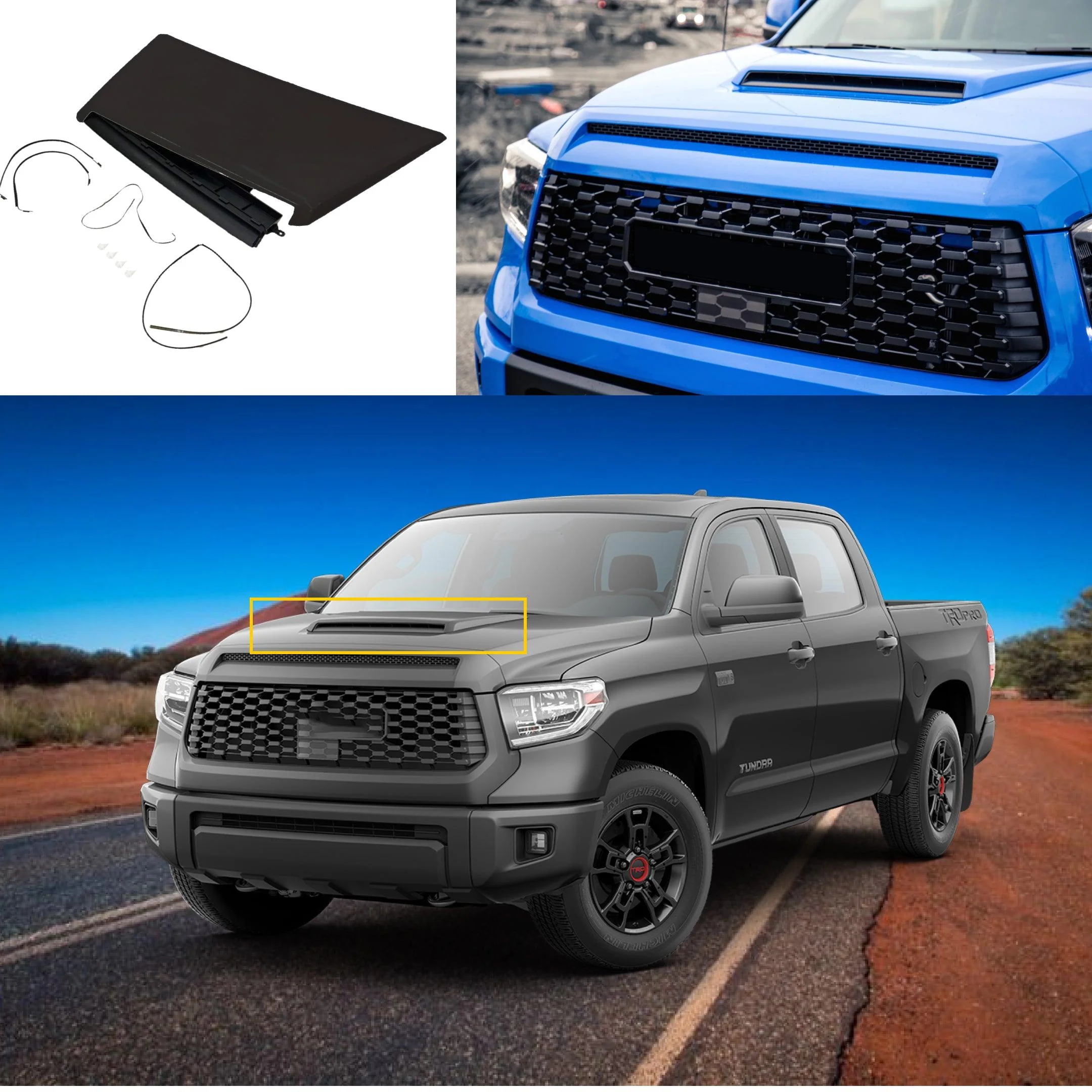 Fits 2014-2021 Toyota Tundra TRD PRO & Sport Air Flow Decorative Intake Hood Scoop Kit (Unpainted Matte Black)