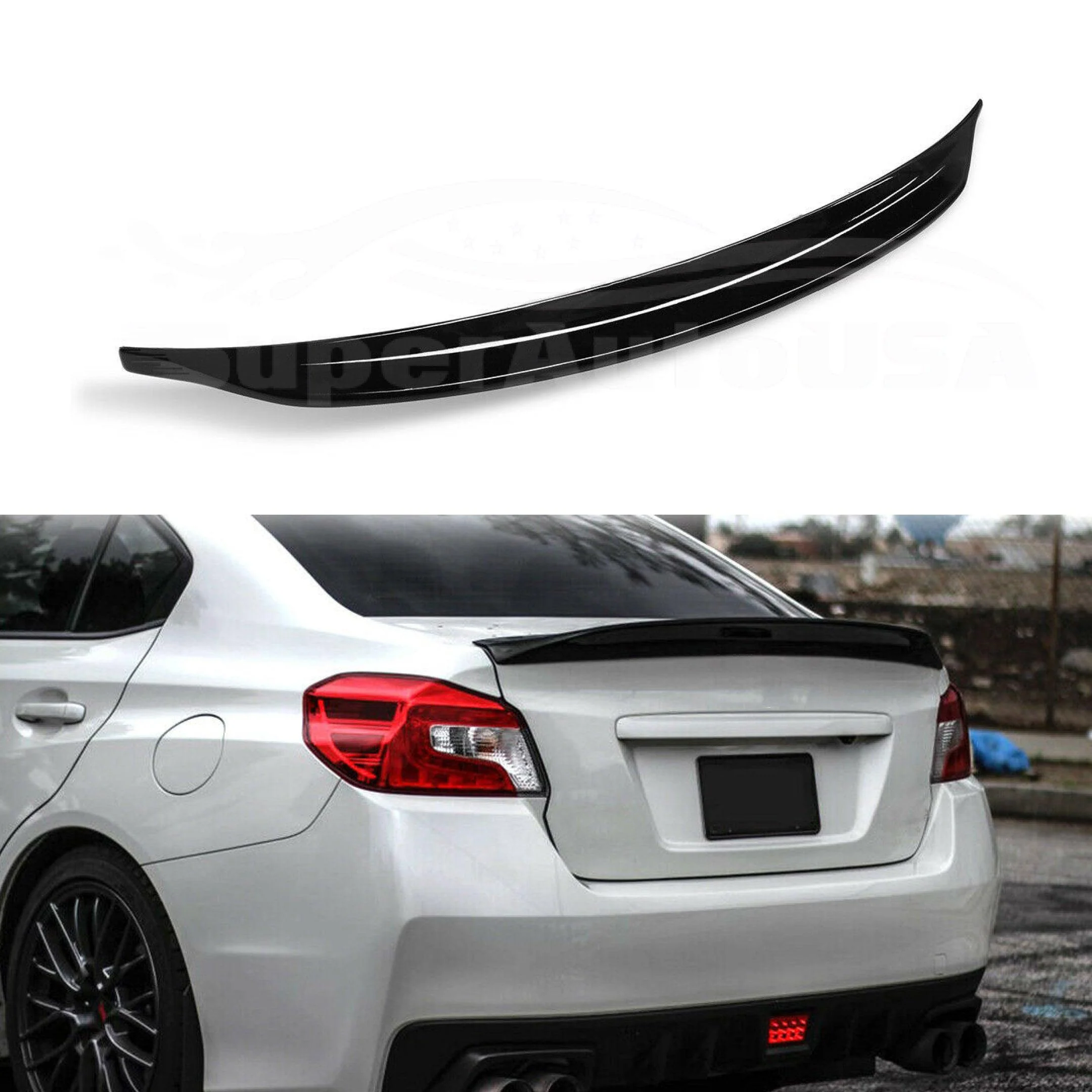 Fit 2015-2018 WRX STI Sedan High Kick Duckbill Style Rear Trunk Wing Spoiler (Gloss Black) - Image 2