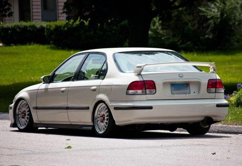 For 1996-2000 Honda Civic EK Sedan ABS Plastic MUGEN Style Rear Trunk Wing Spoiler (Primer Black) - Image 2