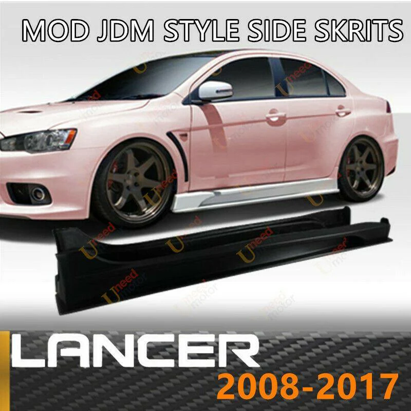 Fit 2008-2017 Mitsubishi Lancer / Evolution MOD Style Black Side Skirts Body Kit - Image 2