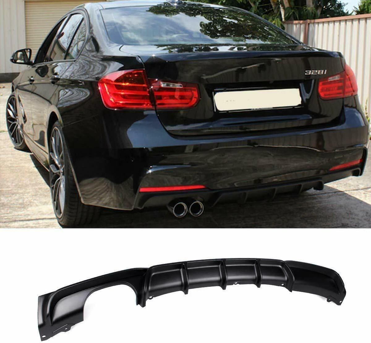 Fits 2012-2018 BMW F30 F31 M STYLE Black Left Single Exhaust Rear Bumper Diffuser - Image 4