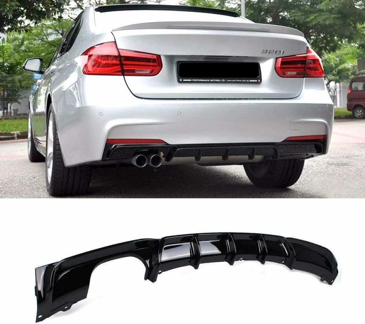 Fits 2012-2018 BMW F30 F31 M STYLE Black Left Single Exhaust Rear Bumper Diffuser - Image 5