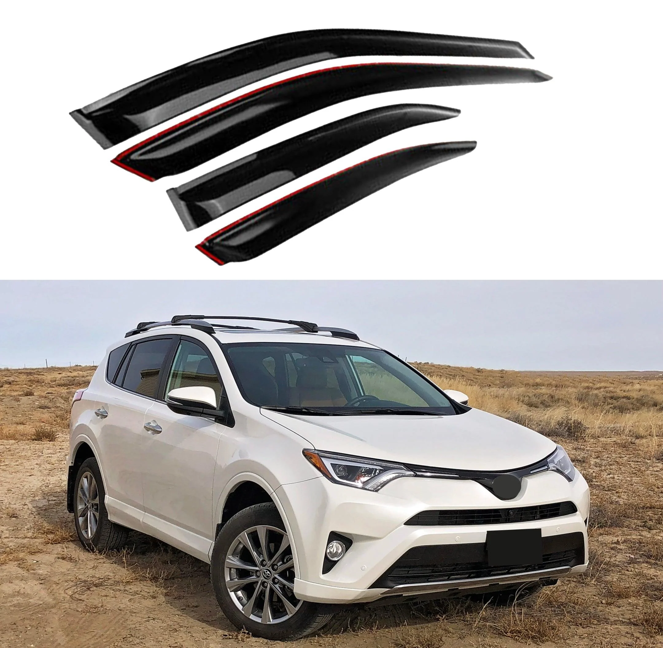 Fit 2013-2018 TOYOTA RAV4 Out-Channel Vent Window Visors Rain Sun Wind Guards Shade Deflectors