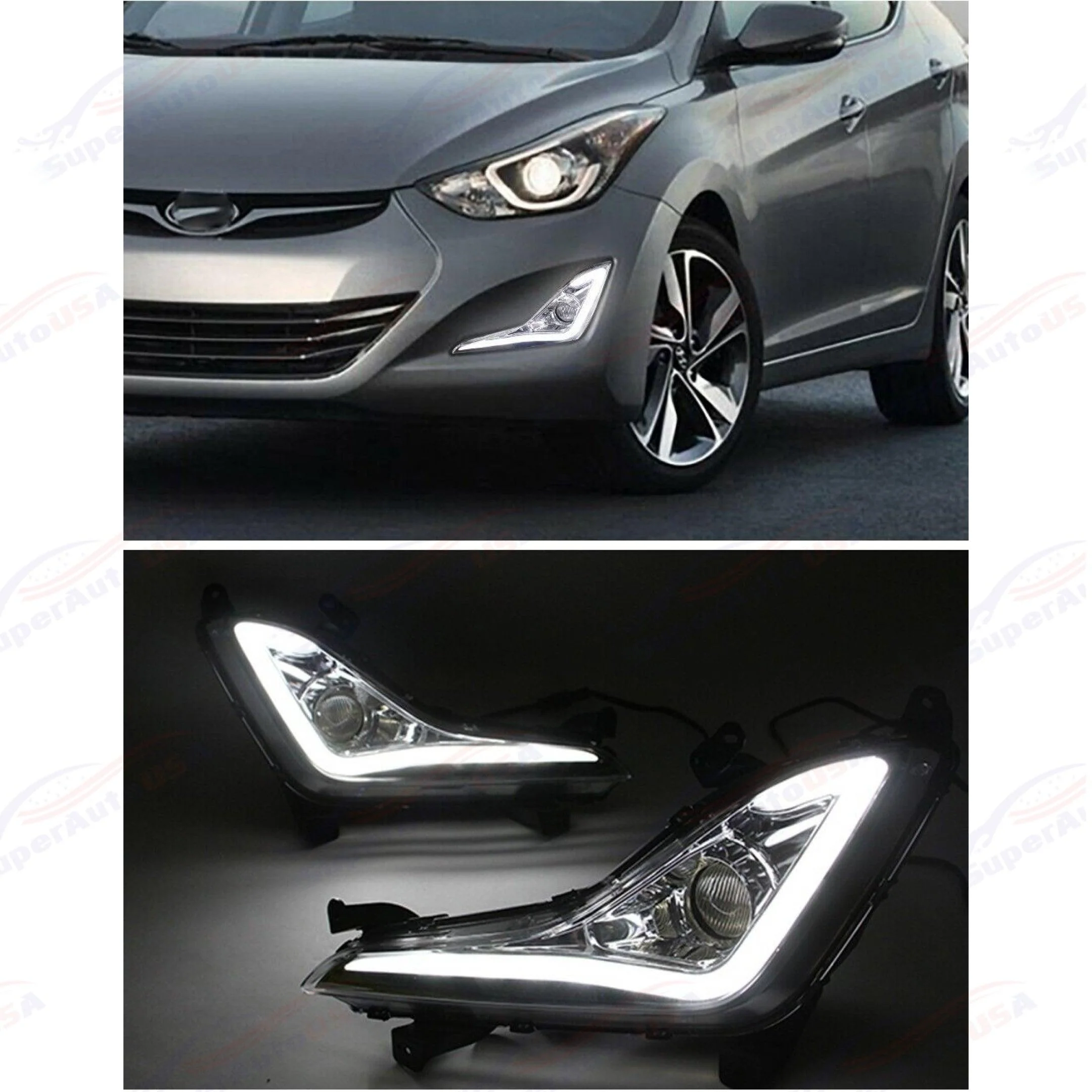 For 2014-2016 Hyundai Elantra LED Fog Lights Turn Signals Day Time Running Lights - Image 4