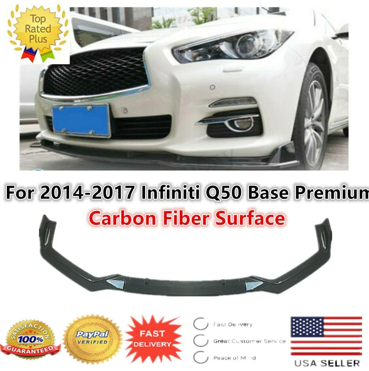 Fits 2014-2017 Infiniti Q50 Base Premium Front Bumper Lip Spoiler (Carbon Fiber Print) - Image 7