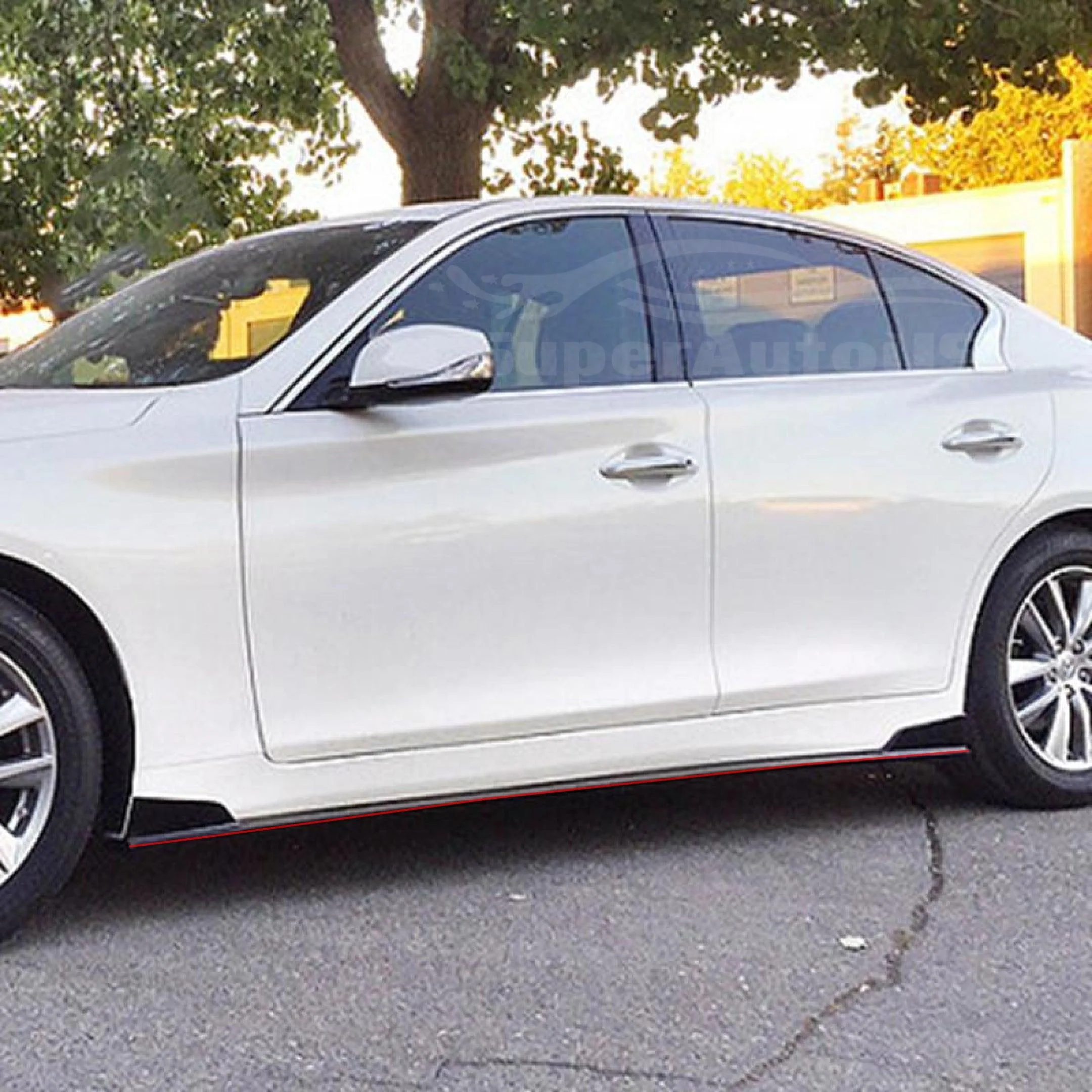 For 2014-2022 Infiniti Q50 ST Style Side Skirt Extension Lip (Gloss Black Red Trim) - Image 3