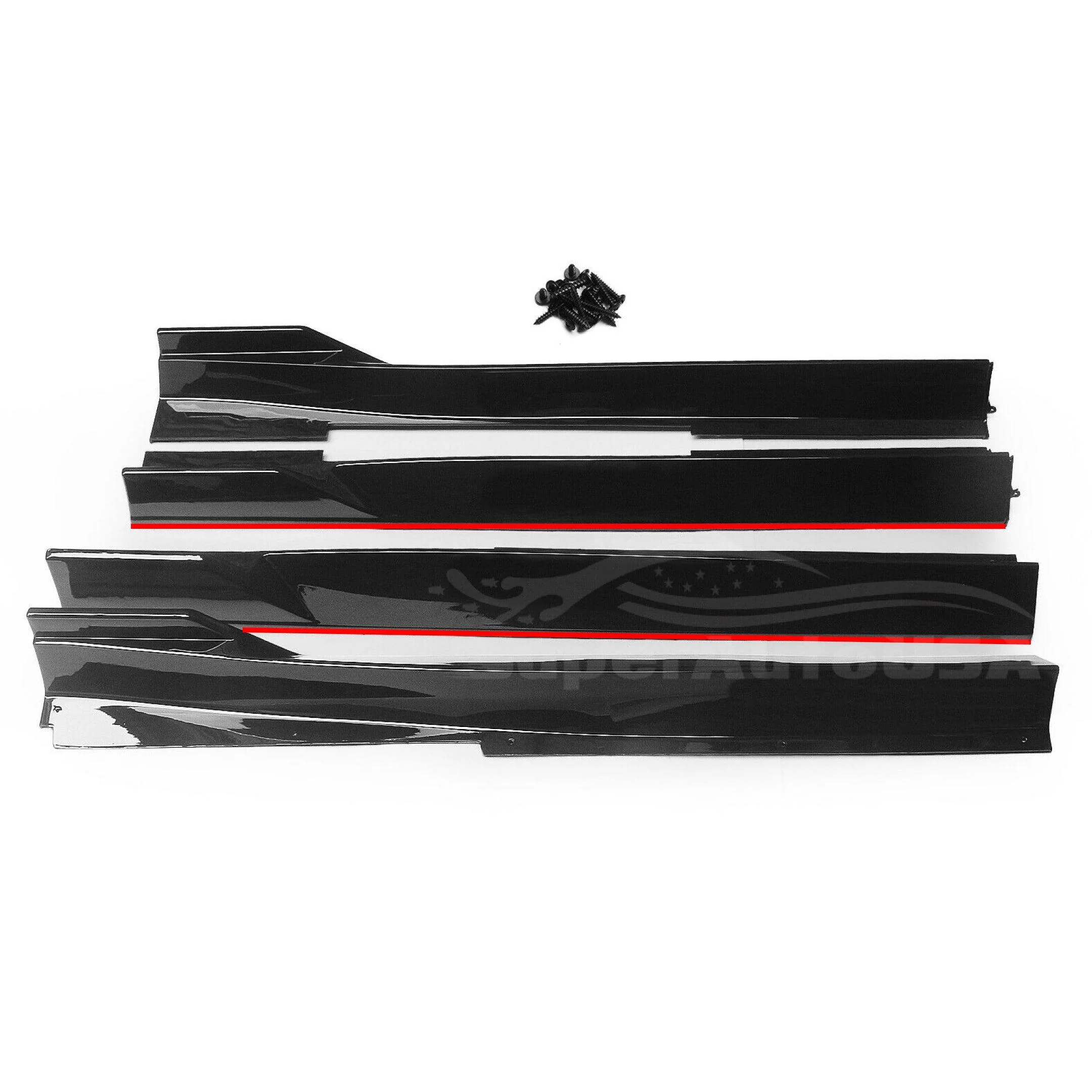 For 2014-2022 Infiniti Q50 ST Style Side Skirt Extension Lip (Gloss Black Red Trim) - Image 5