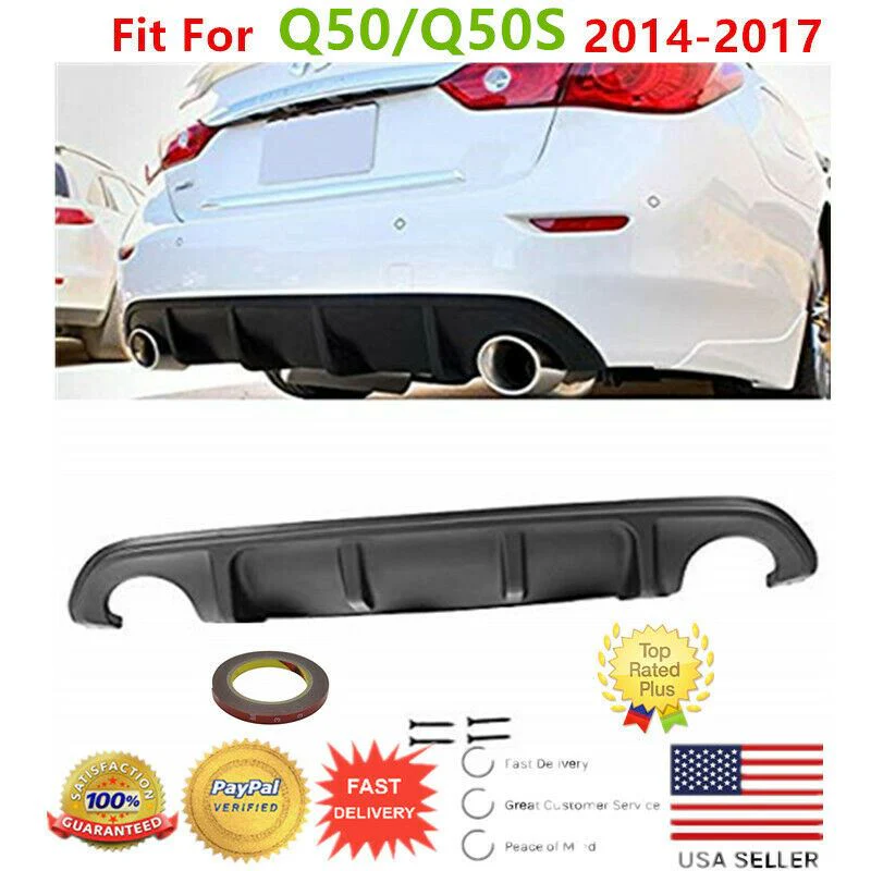 Fits 2014-2017 Infiniti Q50 sport Style Rear Bumper Lip Spoiler Lower Diffuser - Image 2