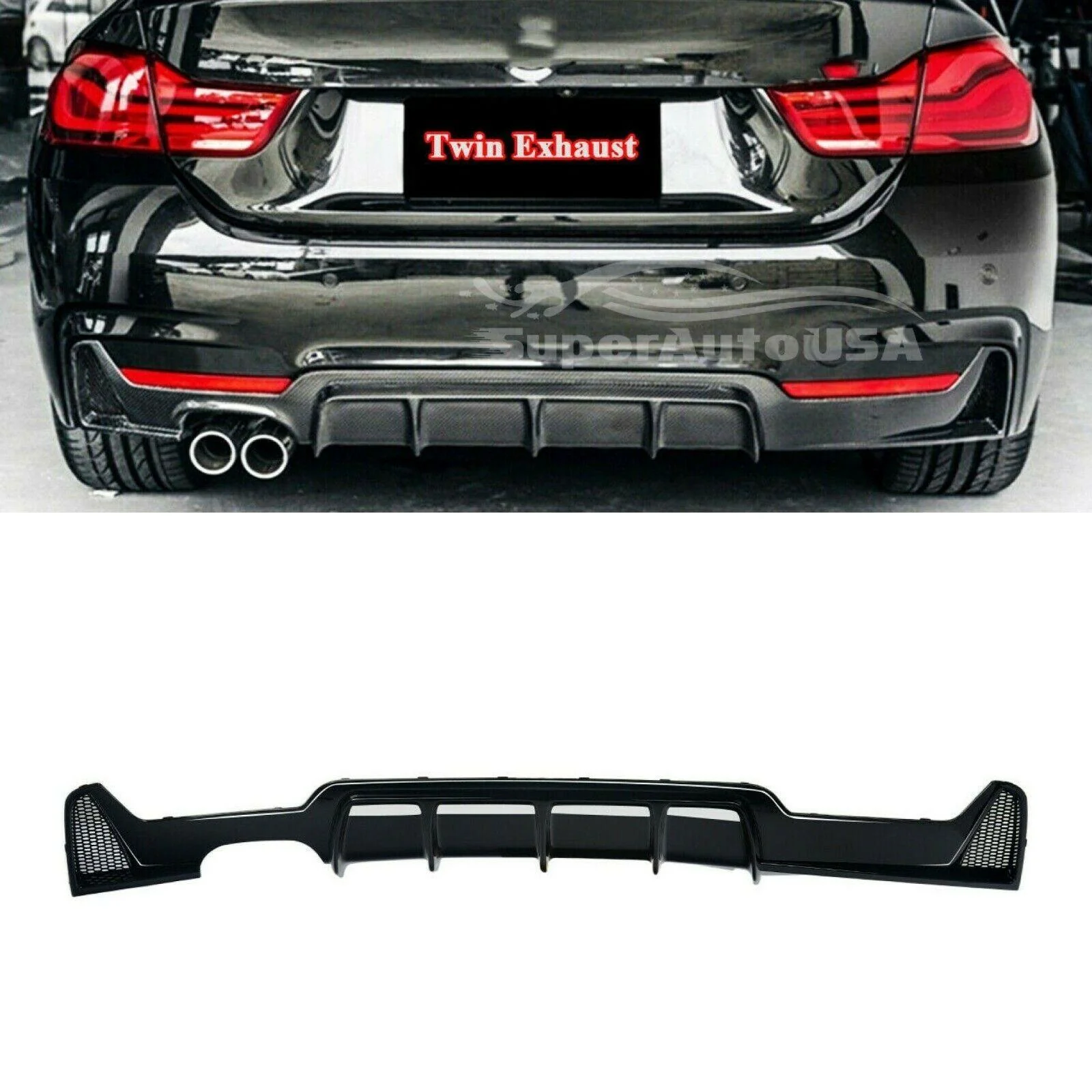 Fit 2014-2020 F32 BMW 435i 440i xDrive M Sport Rear Bumper Diffuser Twin Outlet - Image 3