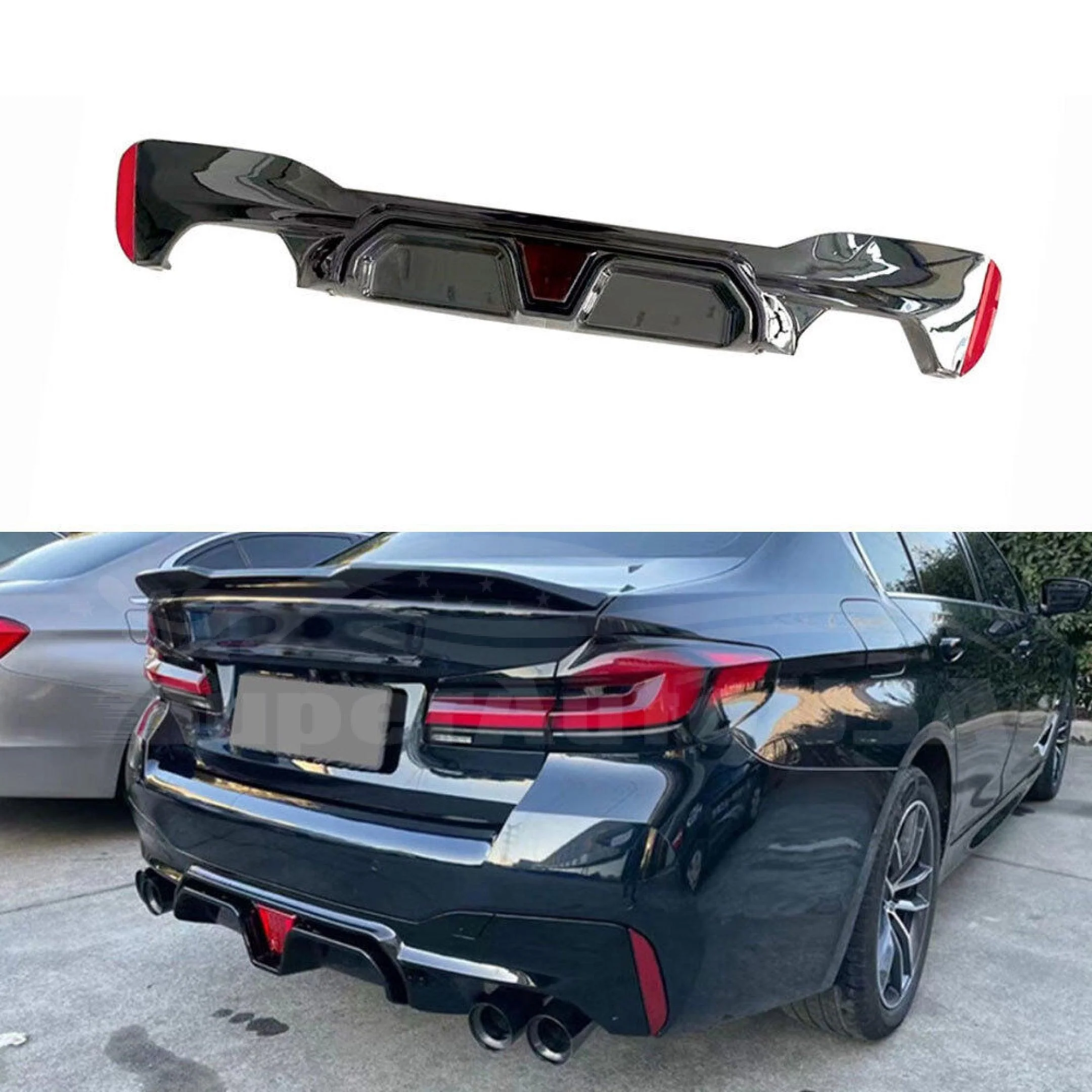 For 2017-2022 BMW 5 Series G30 Sedan Rear Bumper Diffuser with LED Light - Image 2