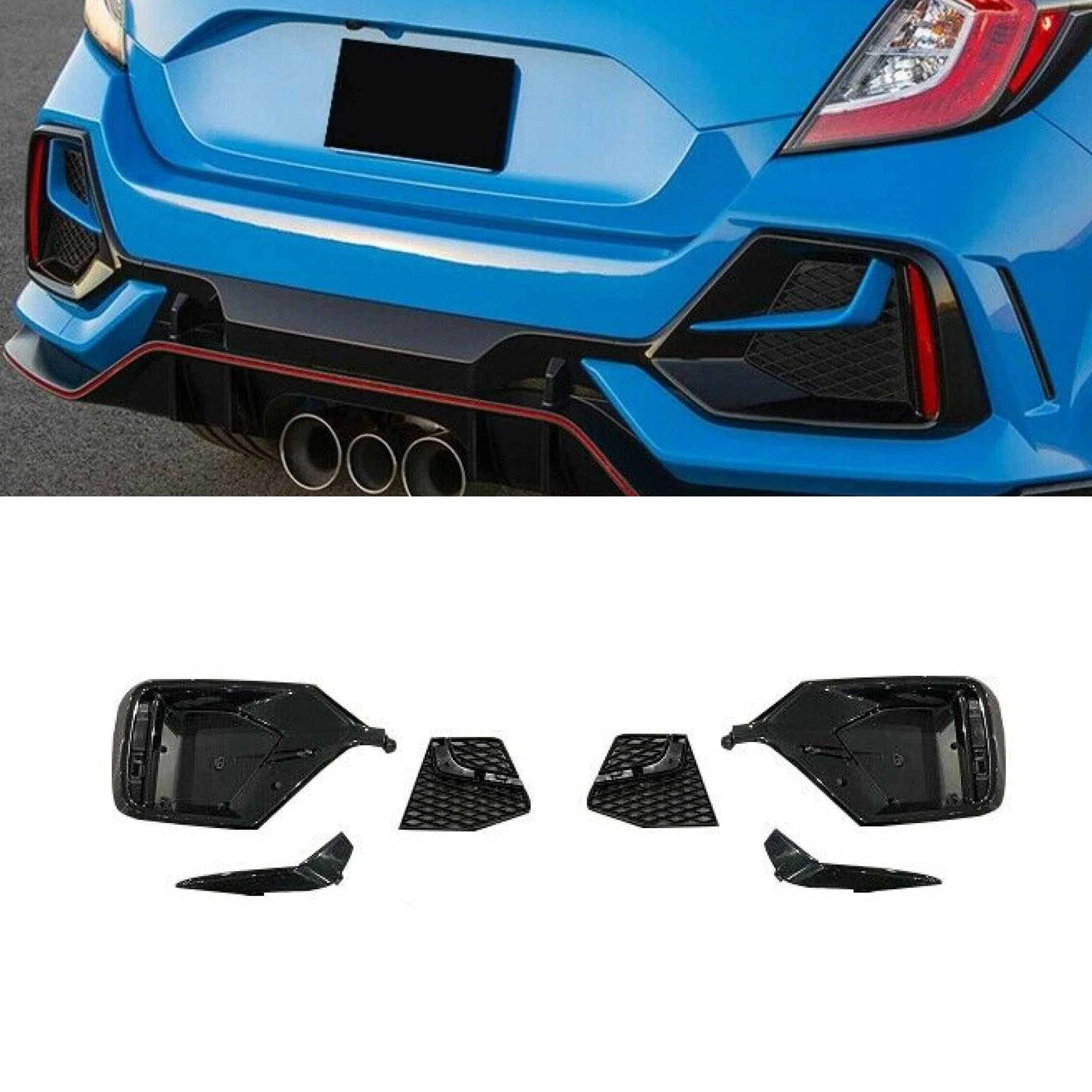 Fits 2017-2020 Honda Civic Type-R Hatchback FK7 Rear Bumper Garnish w/ Reflector