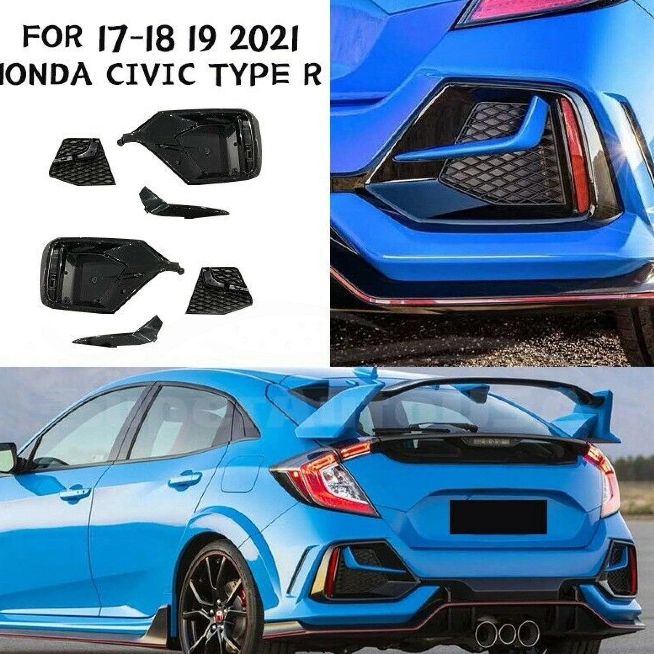 Fits 2017-2020 Honda Civic Type-R Hatchback FK7 Rear Bumper Garnish w/ Reflector - Image 2