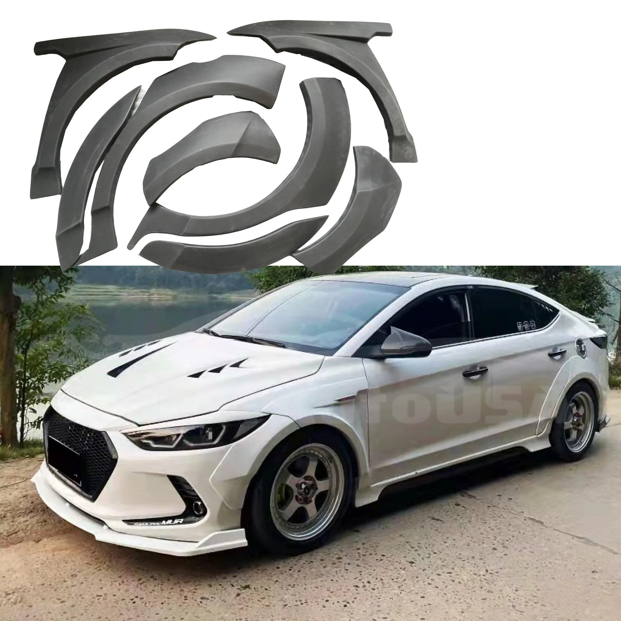 For Hyundai Elantra 2017-2020 Unpainted Matte Black Arche Wide Body Fender Flare