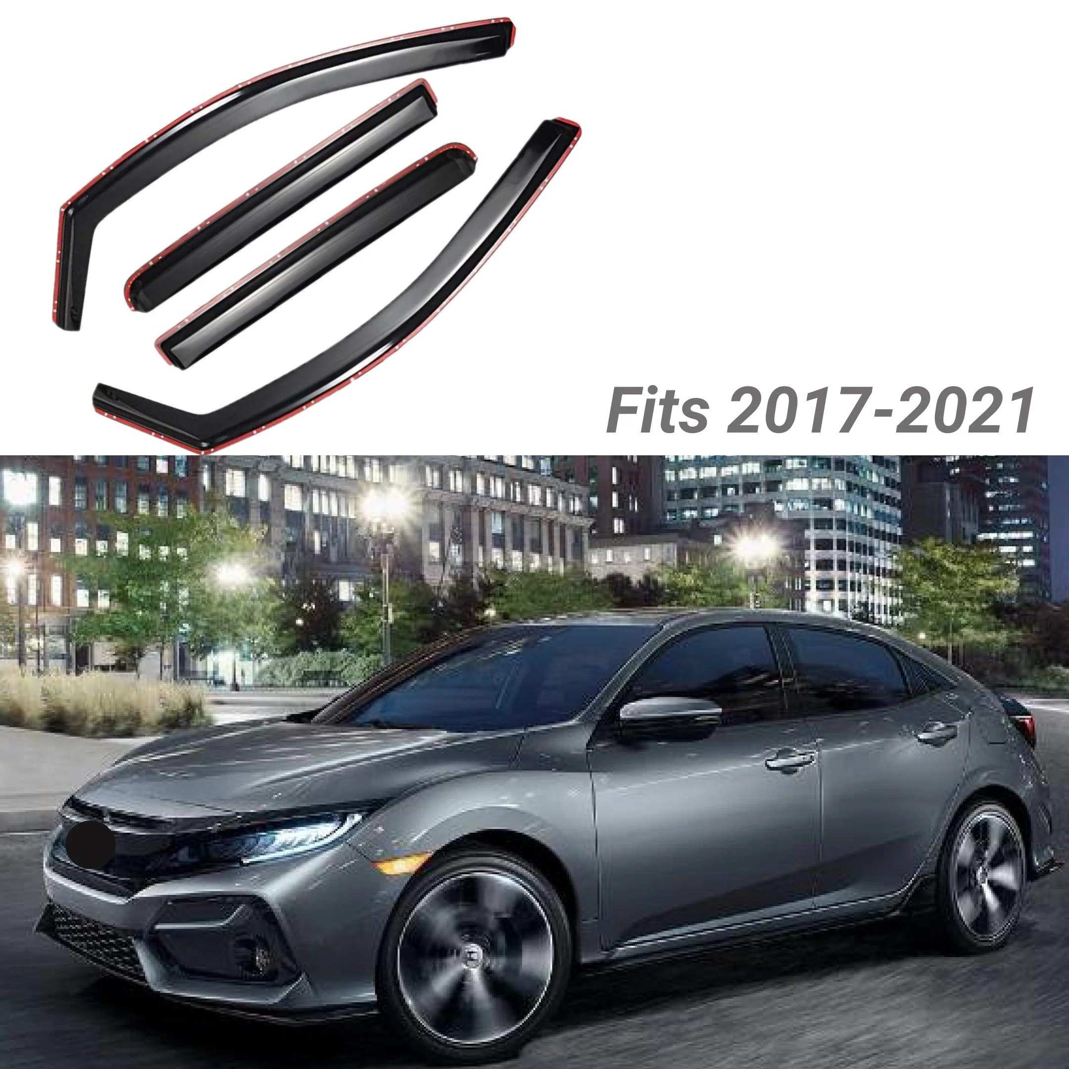 Fit 2017-2021 Honda Civic Hatchback In-Channel Vent Window Visors Rain Sun Wind Guards Shade Deflectors - Image 2