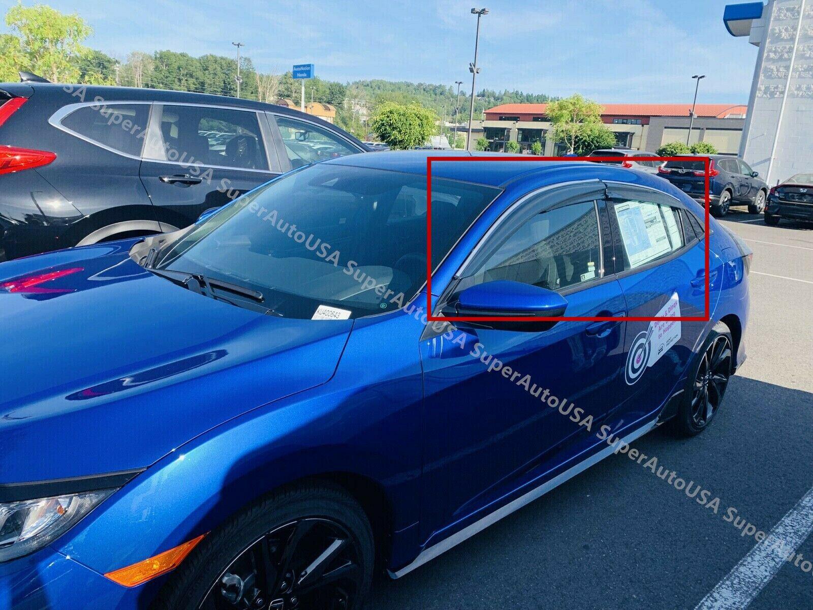 Fit 2017-2021 Honda Civic Hatchback Mugen Style Clip-On Chrome Trim Vent Window Visors Rain Sun Wind Guards Shade Deflectors - Image 2