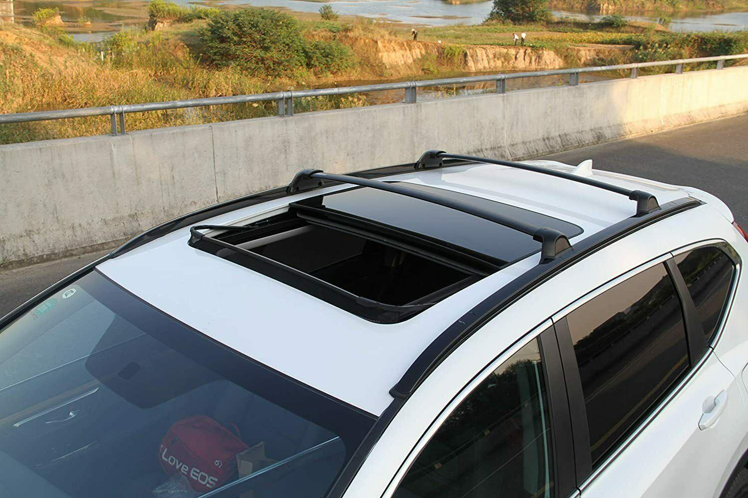 Fit 2017-2021 Honda CRV Black Roof Rack Rail + Top Cross Bars Set Luggage Carrier - Image 3