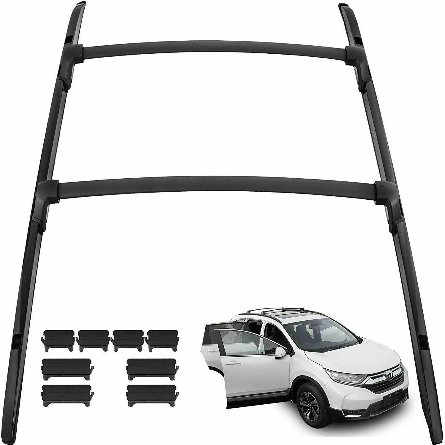 Fit 2017-2021 Honda CRV Black Roof Rack Rail + Top Cross Bars Set Luggage Carrier - Image 6