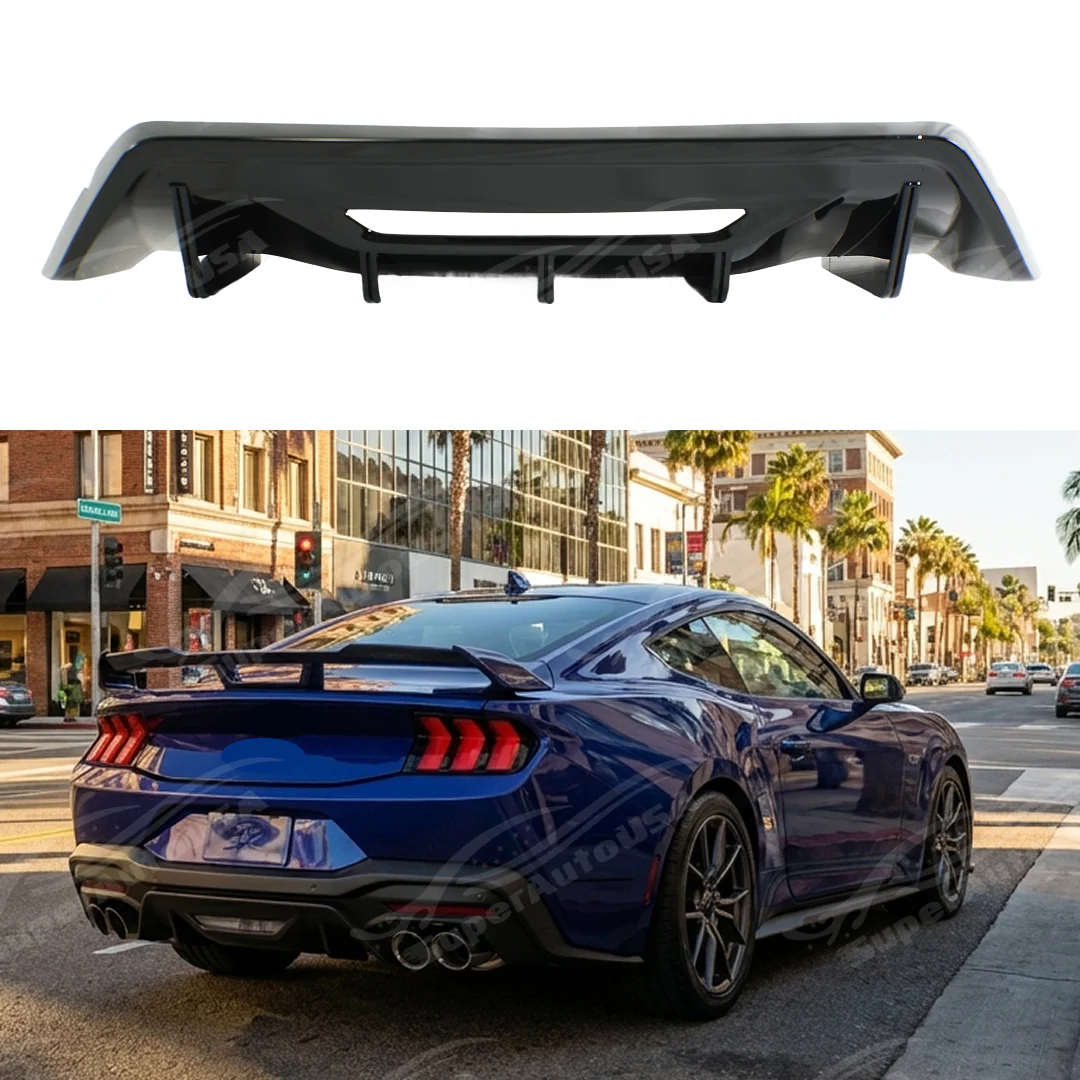 For 2024-2026 Ford Mustang EcoBoost / GT Gloss Black Shark Fin Rear Bumper Diffuser