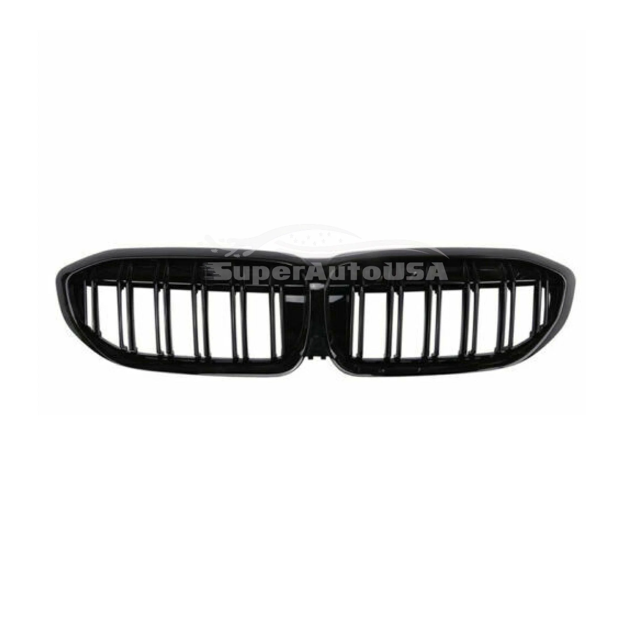 Fits 2019-2022 BMW 3 Series G20 G21 Double Line Glossy Gloss Black Front Kidney Grill - Image 4