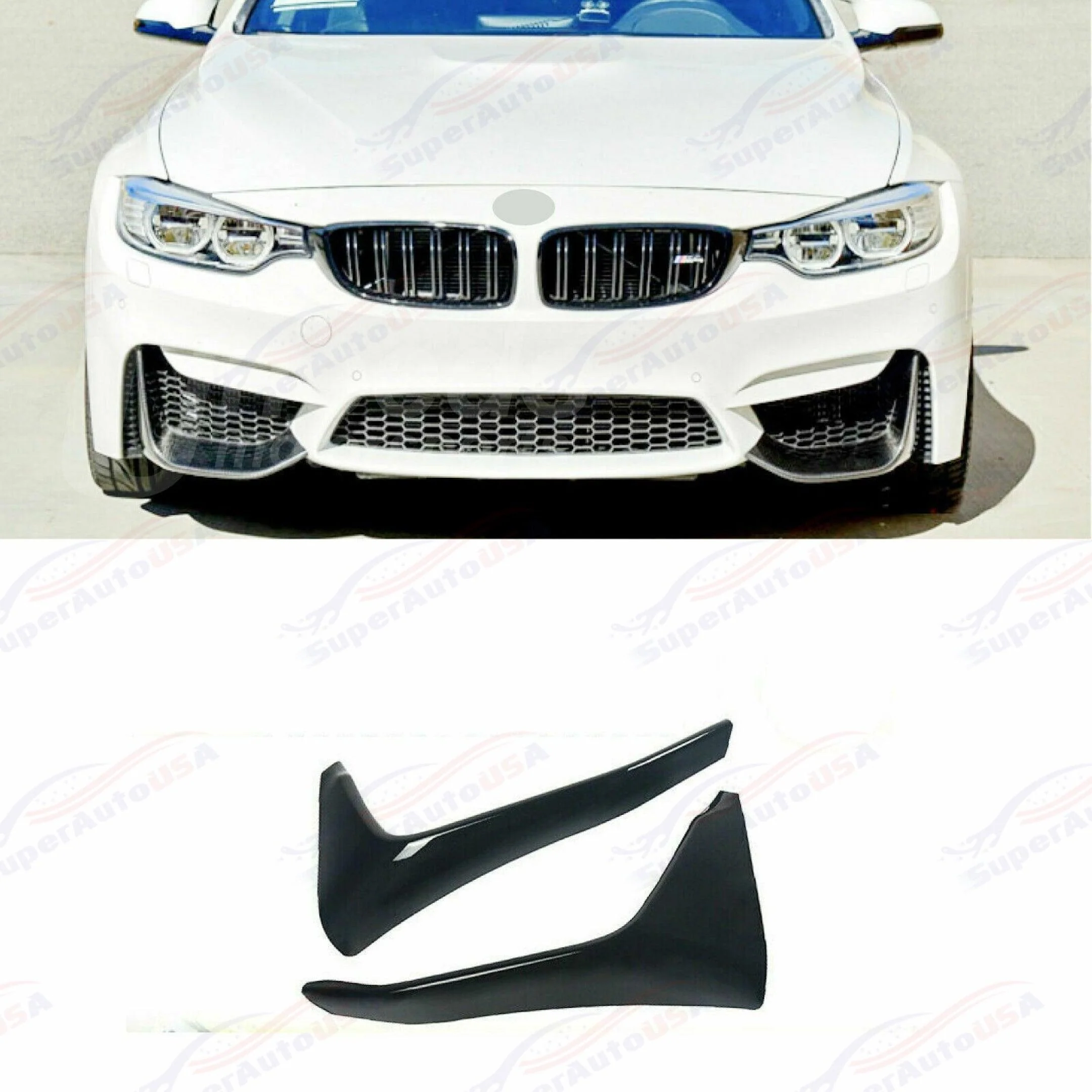 For BMW F80 M3 F82 F83 M4 2015-20 Gloss Black Front Bumper Lip Corner Splitter - Image 3