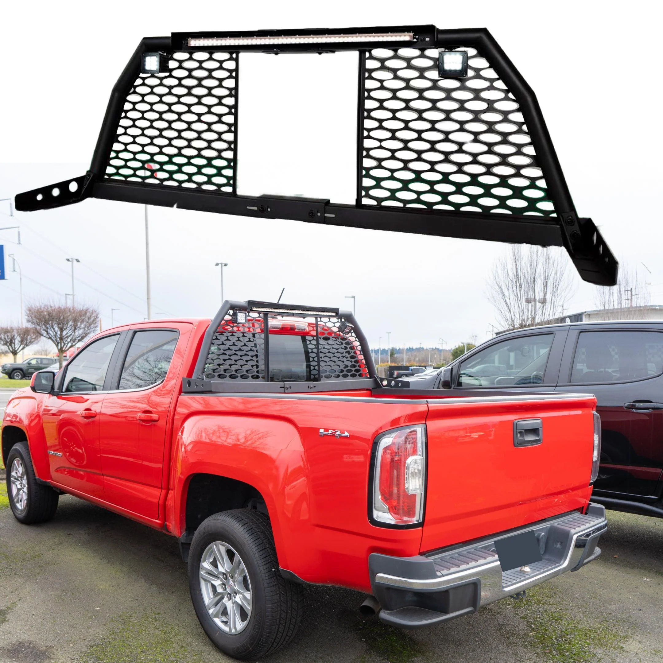For GMC Canyon LED Reinforced Steel Adjustable Roll Bar Headache Chase Rack - Image 2