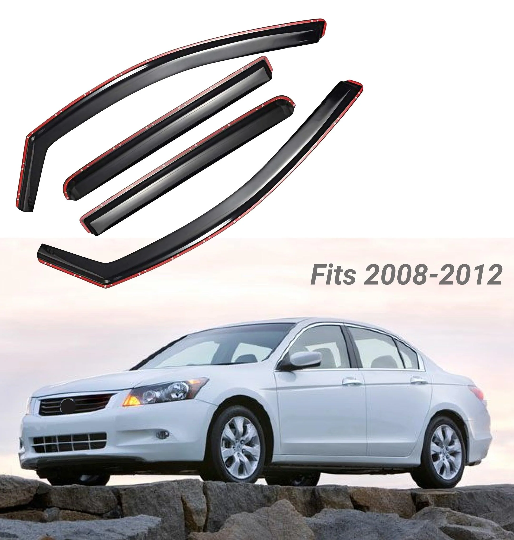 Fit 2008-2012 Honda Accord In-Channel Vent Window Visors Rain Sun Wind Guards Shade Deflectors - Image 2