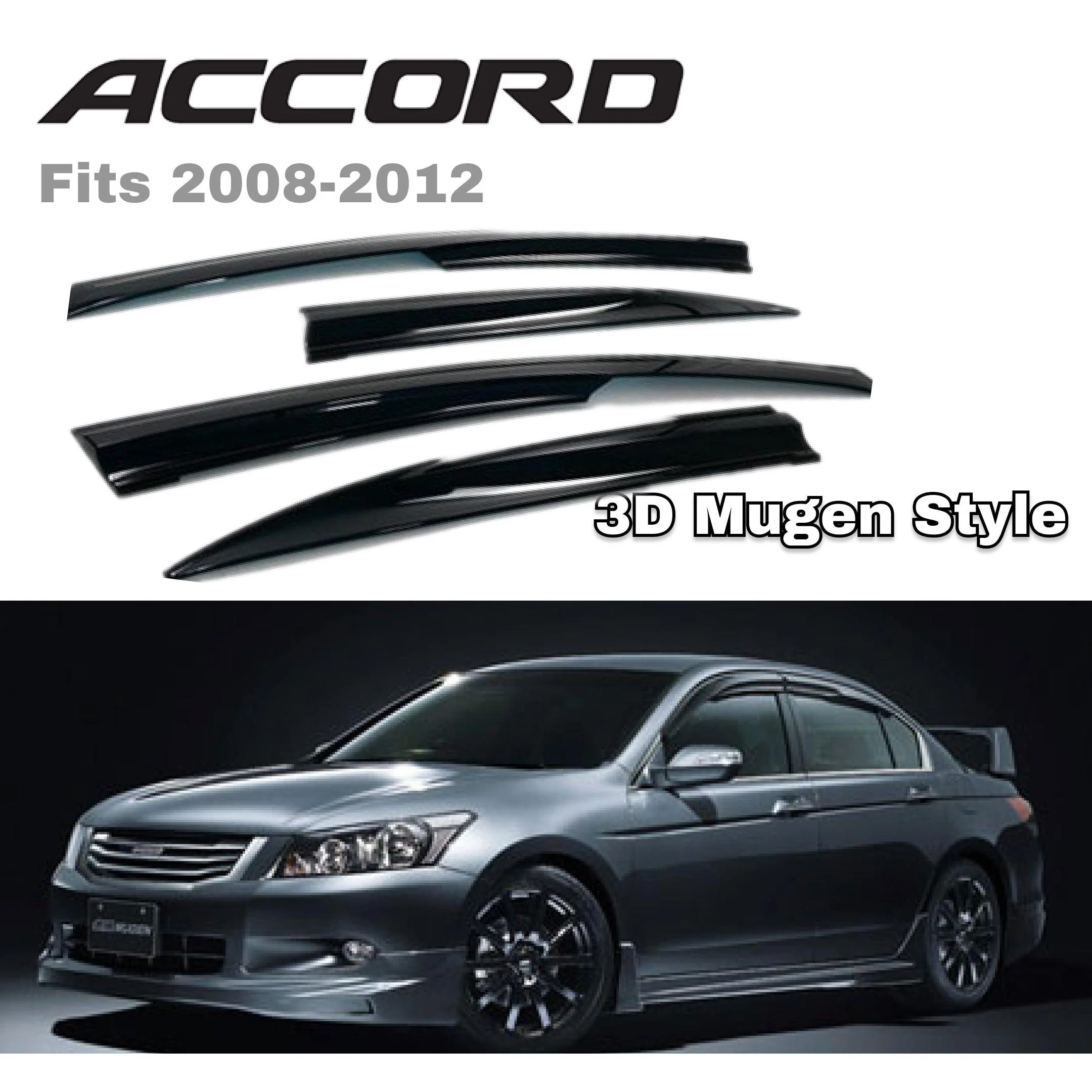Fit 2008-2012 Honda Accord 3D Mugen Style Vent Window Visors Rain Sun Wind Guards Shade Deflectors - Image 2
