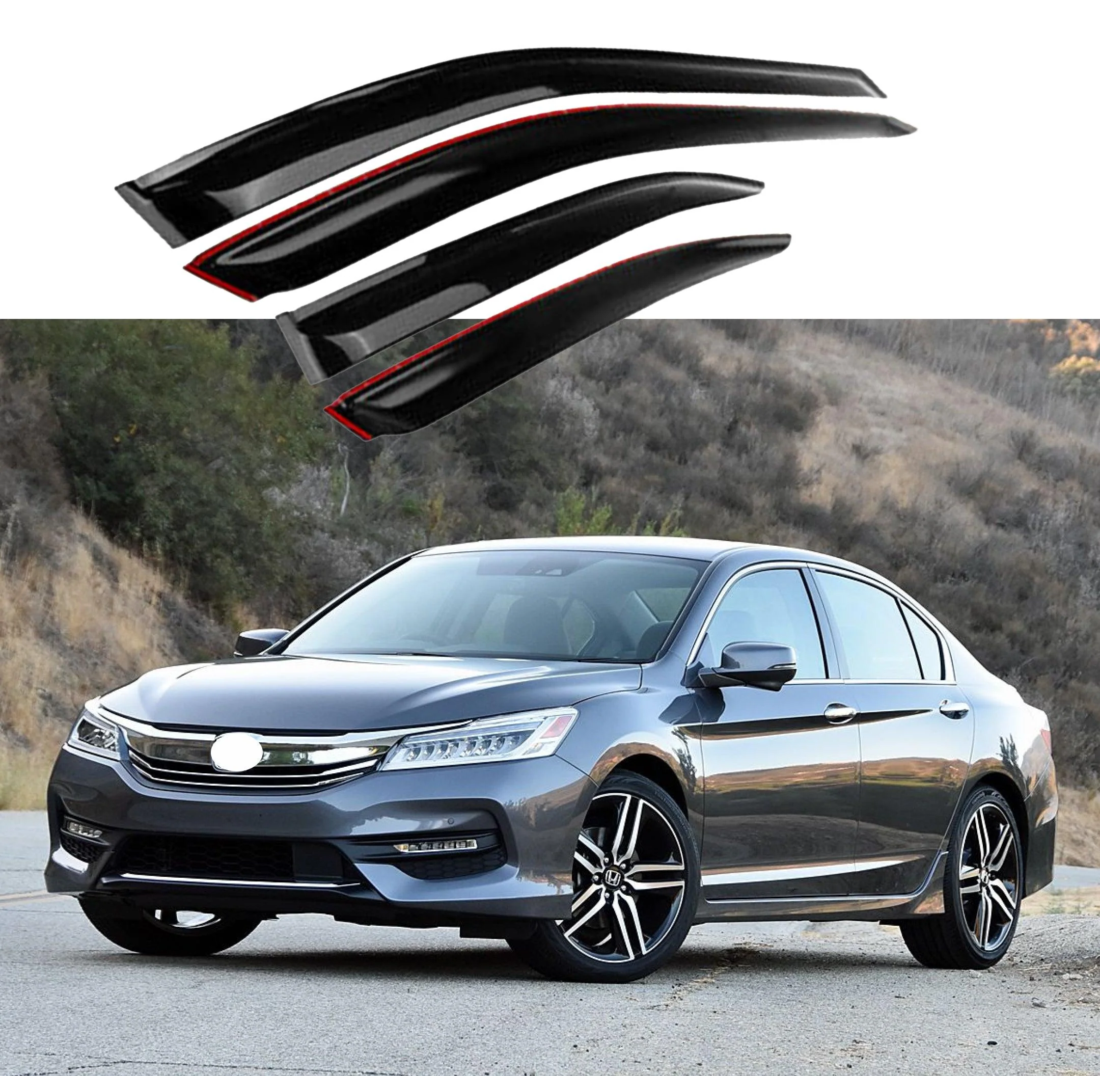 Fit 2013-2017 Honda Accord Out-Channel Vent Window Visors Rain Sun Wind Guards Shade Deflectors