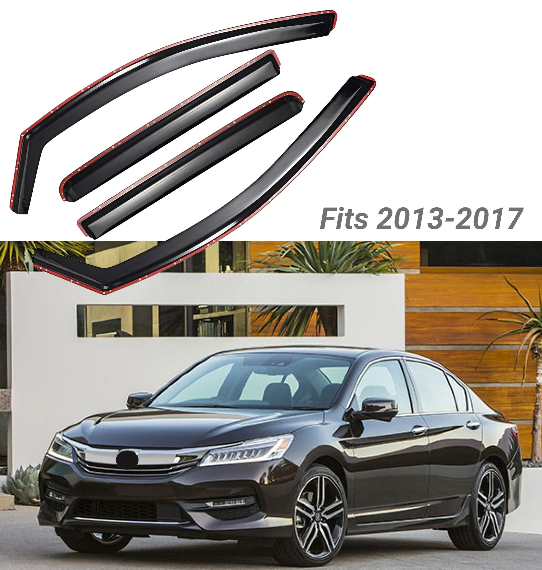 Fit 2013-2017 Honda Accord In-Channel Vent Window Visors Rain Sun Wind Guards Shade Deflectors