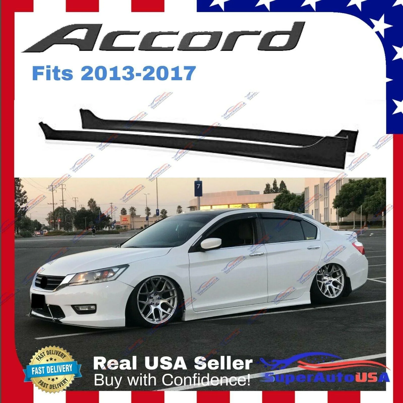 Fit 2013-2017 Honda Accord Sedan 4 Door MOD Style Side Skirts Body Kit (Unpainted Matte Black) - Image 5