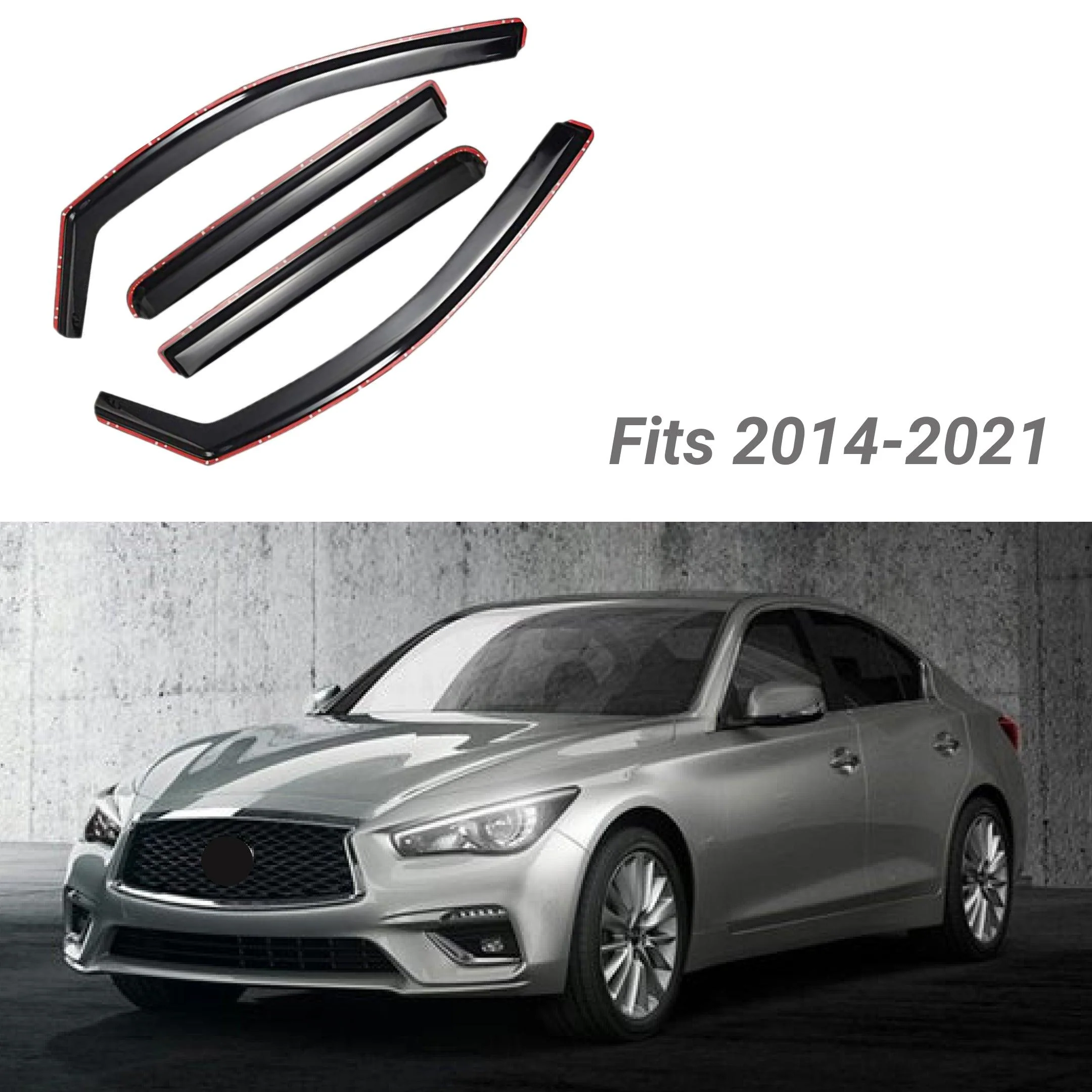 Fit 2014-2017 INFINITI Q50 In-Channel Vent Window Visors Rain Sun Wind Guards Shade Deflectors - Image 2