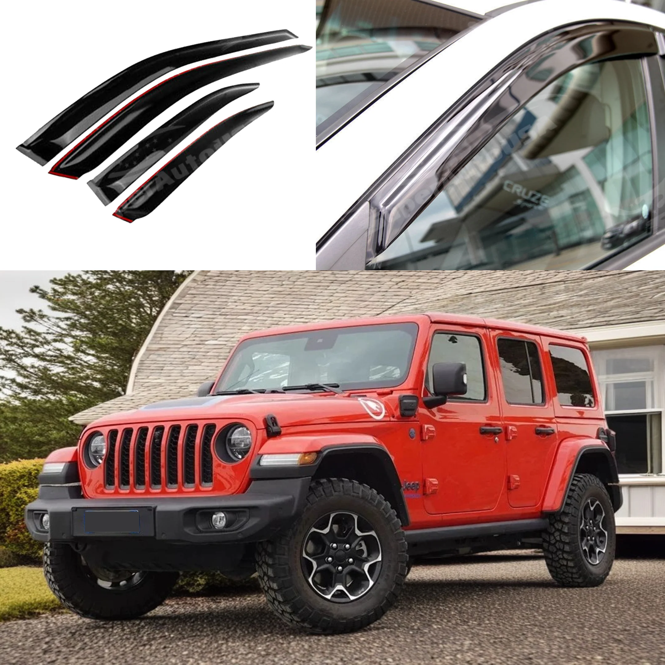 For Jeep Wrangle 2017-2024 Rain Guards Out-Channel Window Visors Wind Side Deflectors