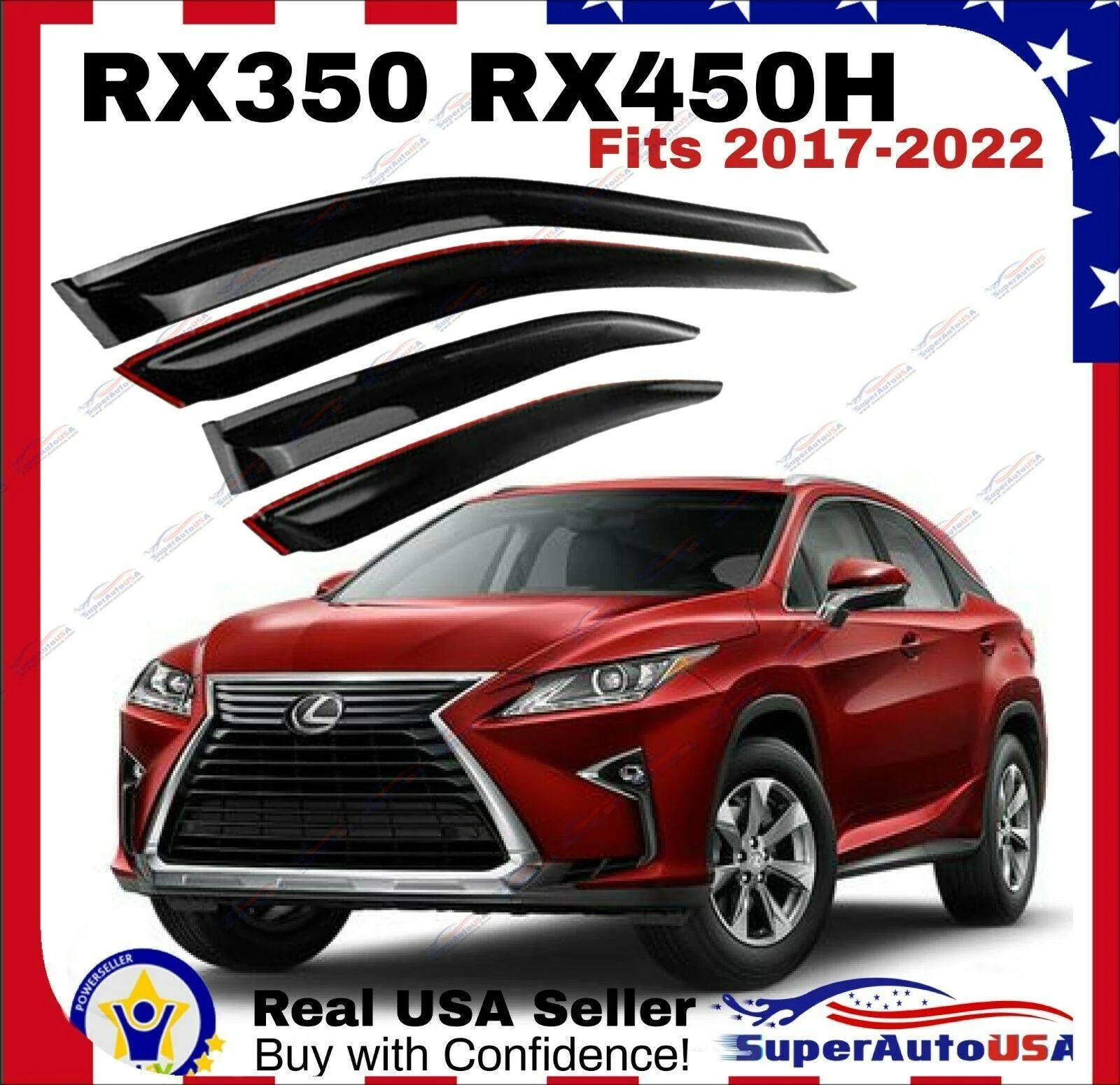 Fit 2016-2022 Lexus RX350 RX450h 3D Mugen Style Vent Window Visors Rain Sun Wind Guards Shade Deflectors - Image 2