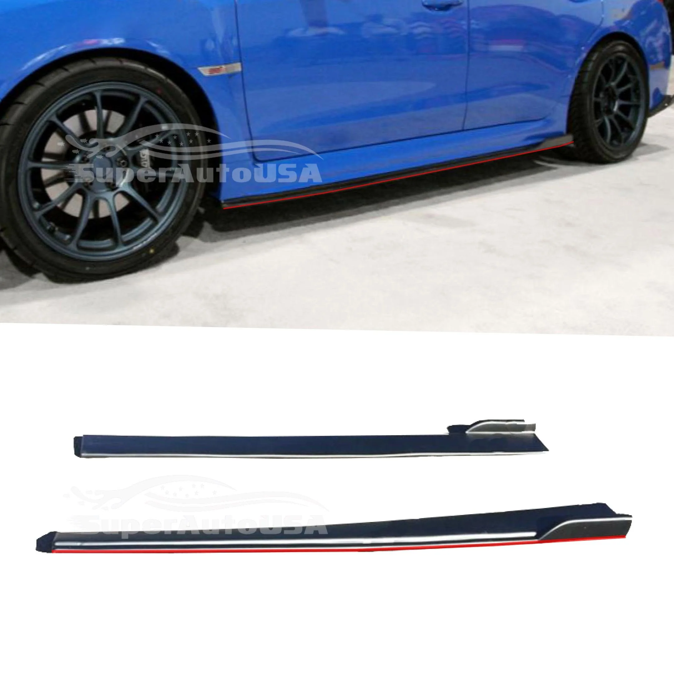 2015-2021 Subaru WRX STI VA - Front Lip + Side Skirts - Gloss Black w/ Red Trim (5pc) - Image 3