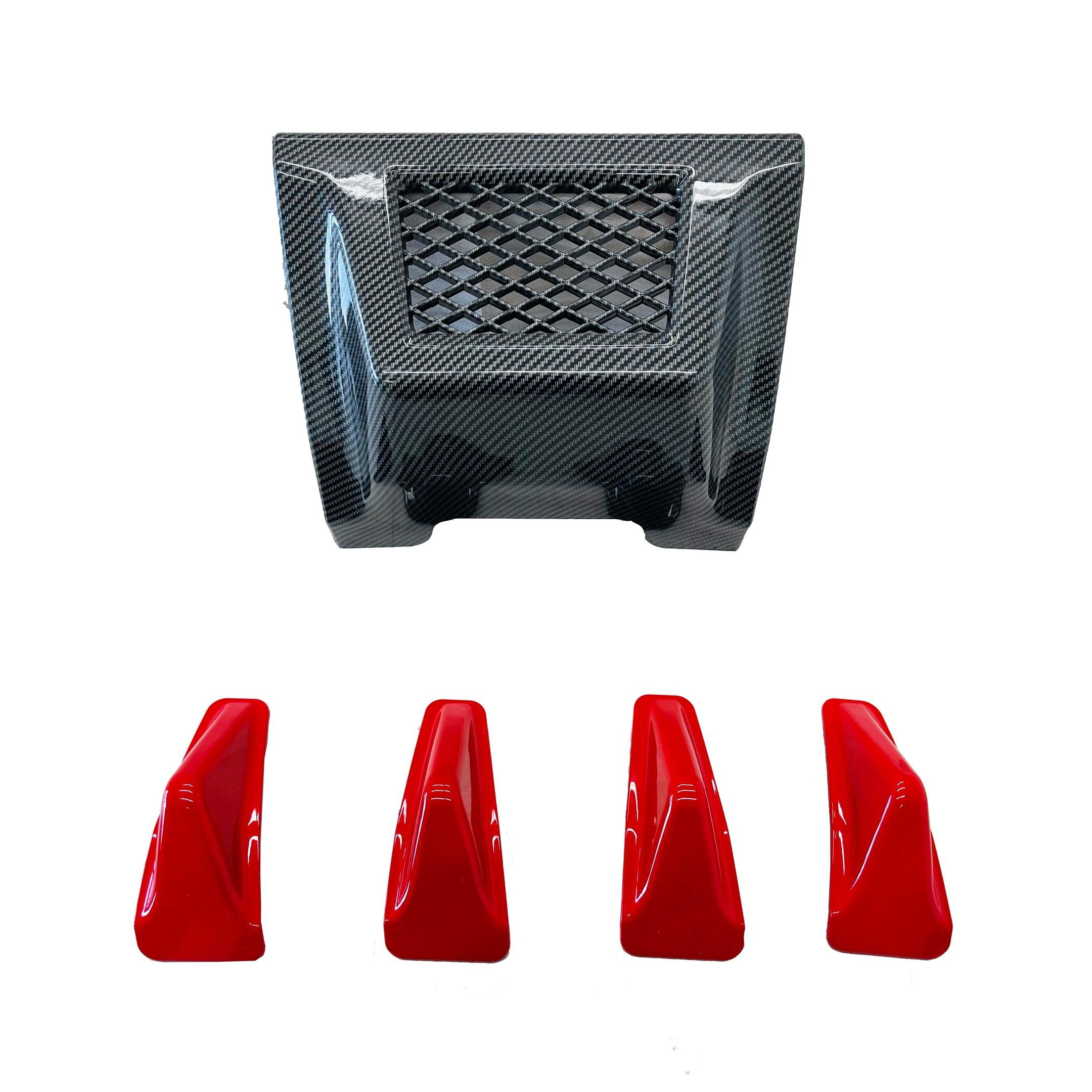 2015-2021 Subaru WRX STI VA - Red Shark Fins & Brake Light Cover - Carbon Fiber Print