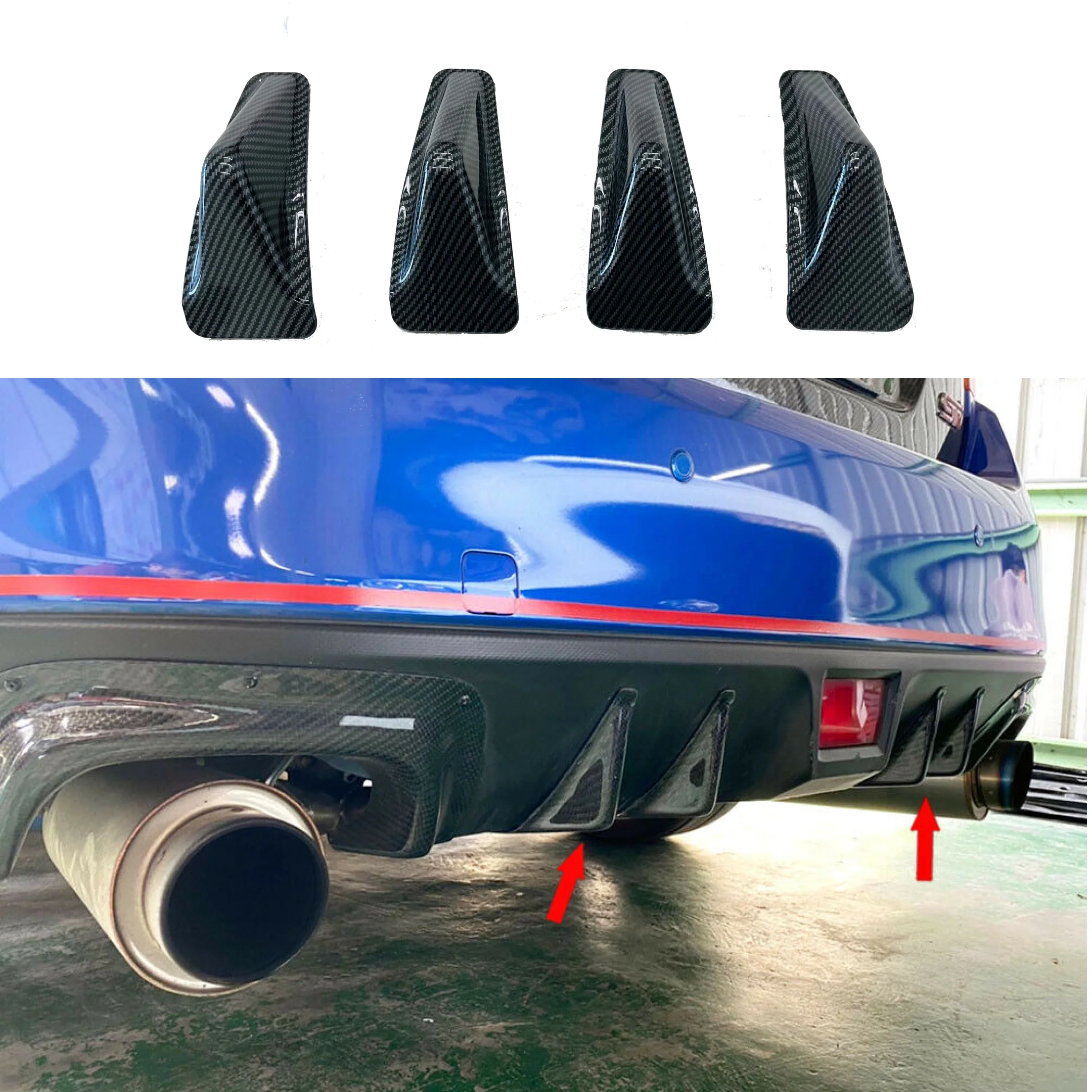 2015-2021 Subaru WRX STI VA - Rear Diffuser Shark Fins - Carbon Print (4pc)