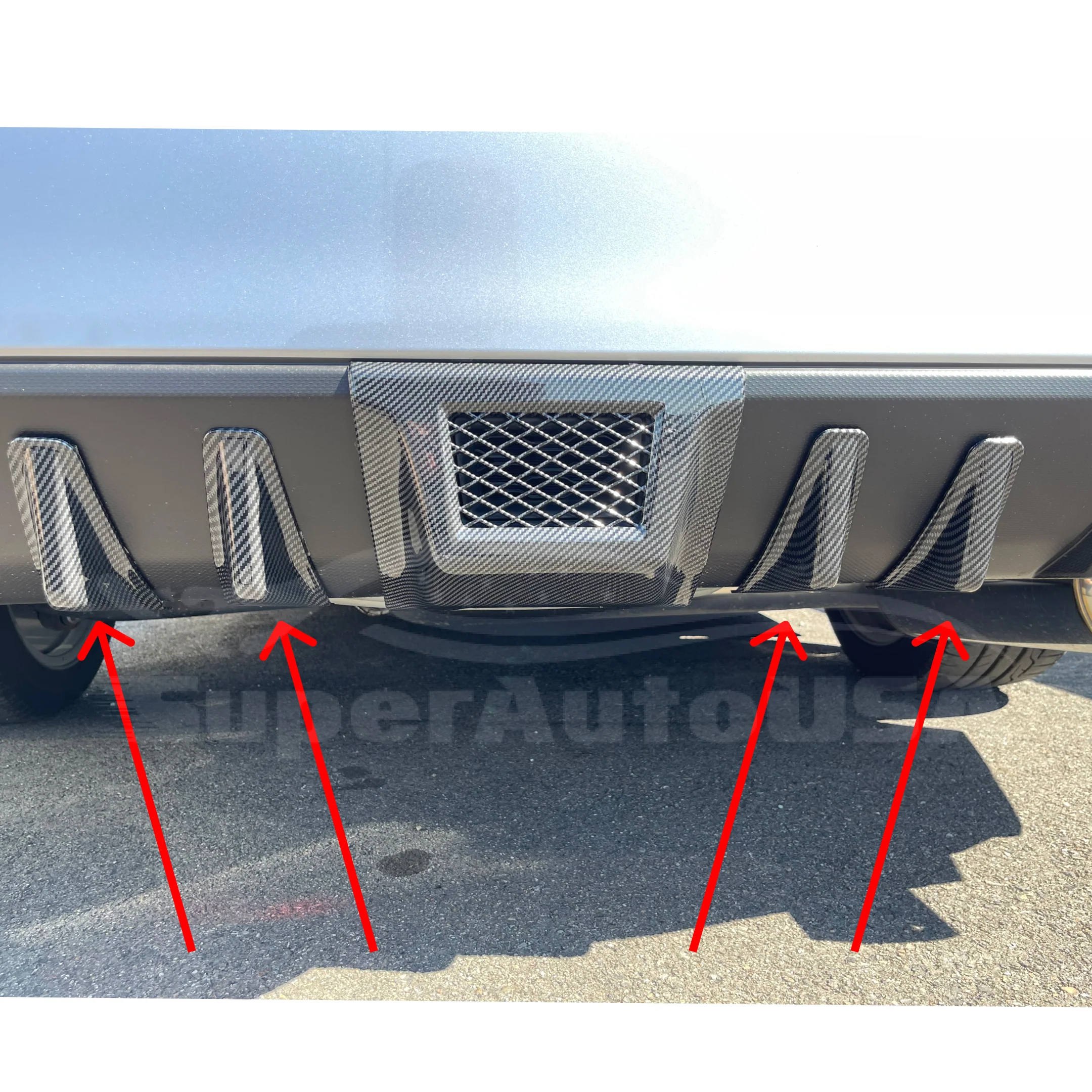 2015-2021 Subaru WRX STI VA - Rear Diffuser Shark Fins - Carbon Print (4pc) - Image 2