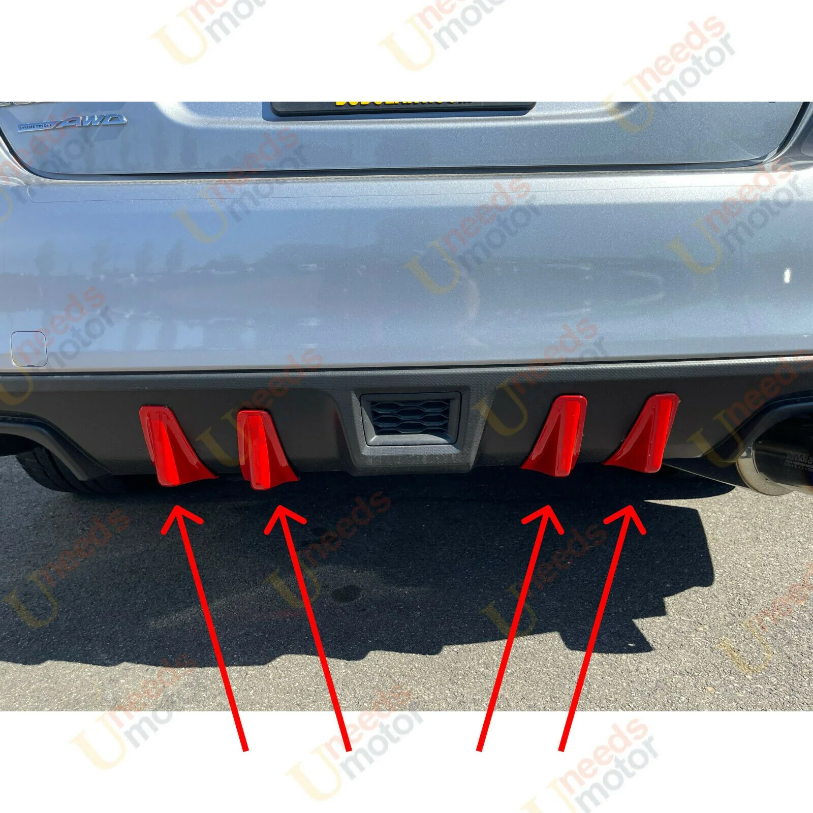 2015-2021 Subaru WRX STI VA - Rear Diffuser Shark Fins - Red - Image 3
