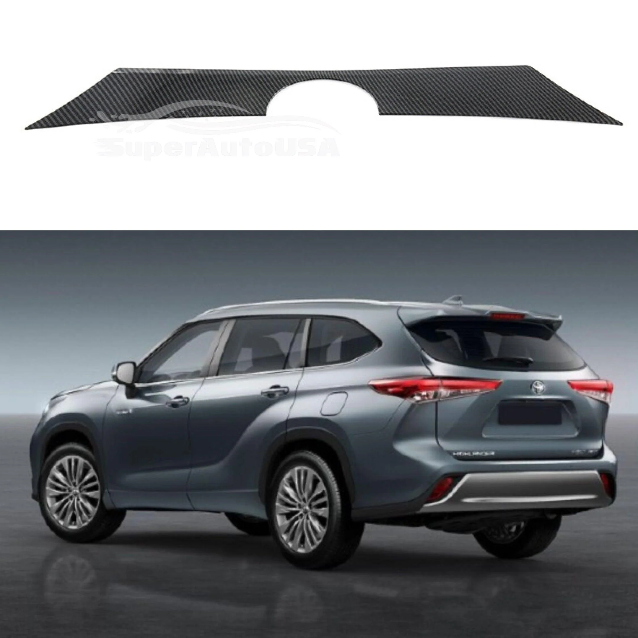 Fits 2020-2022 Toyota Highlander Rear Door Trunk Lid Decoration Latch Cover Molding Trim (Carbon Fiber Print)