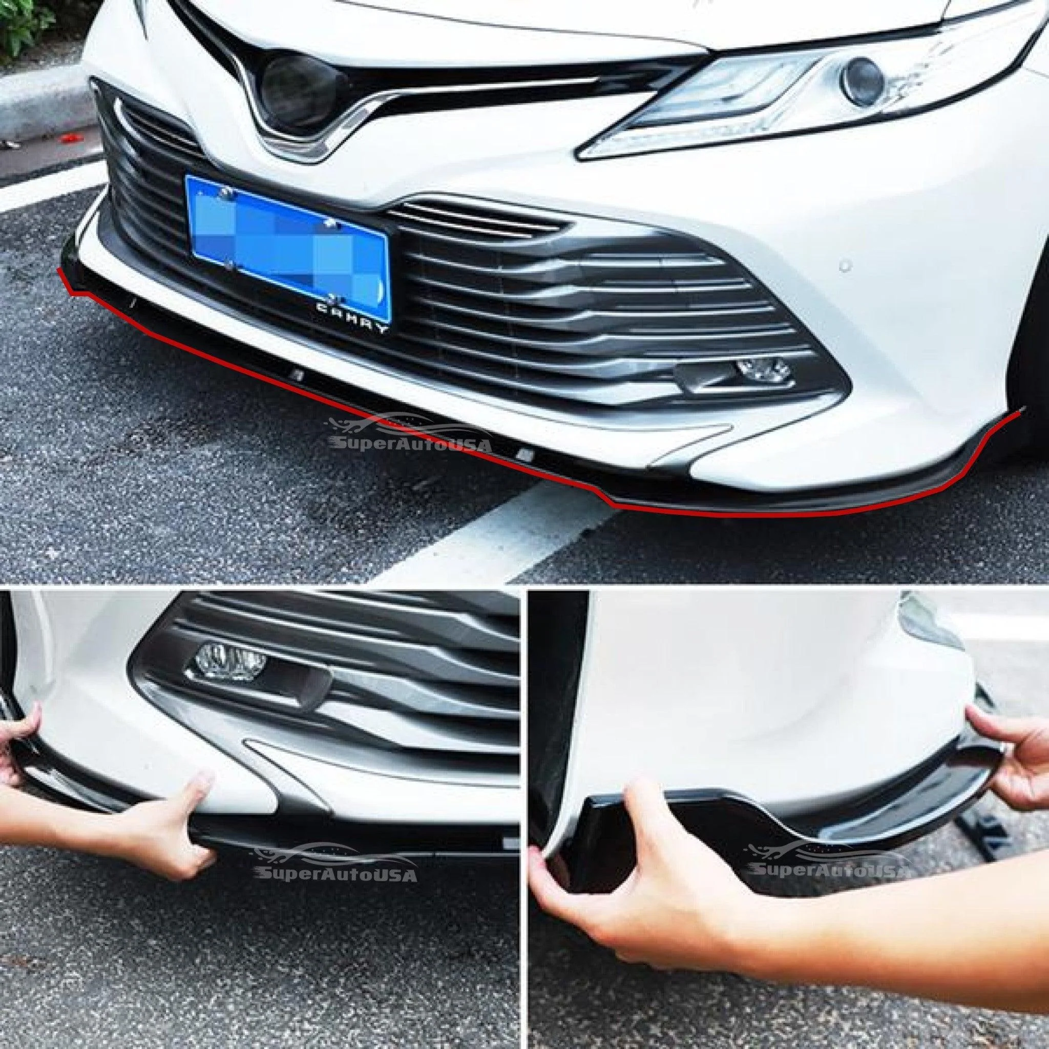 Fits 2018-2023 Toyota Camry SE XSE TRD Style Front Bumper Lip (Gloss Black with Red Trim) - Image 3