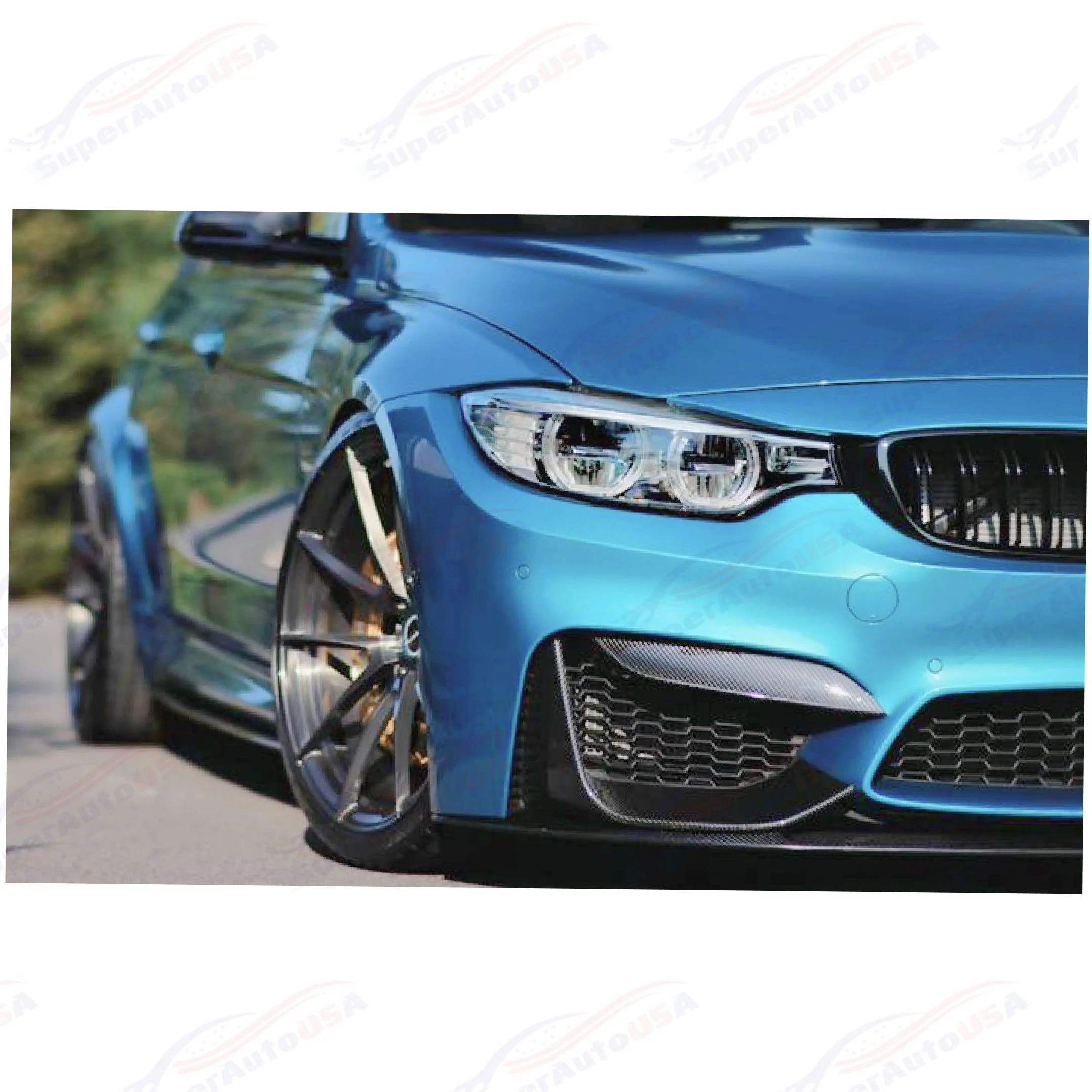 Fits 2015-20 BMW F80 M3 F82 F83 M4 CS Style Front Lip Spoilers & Splitter Kit (Gloss Black) - Image 4