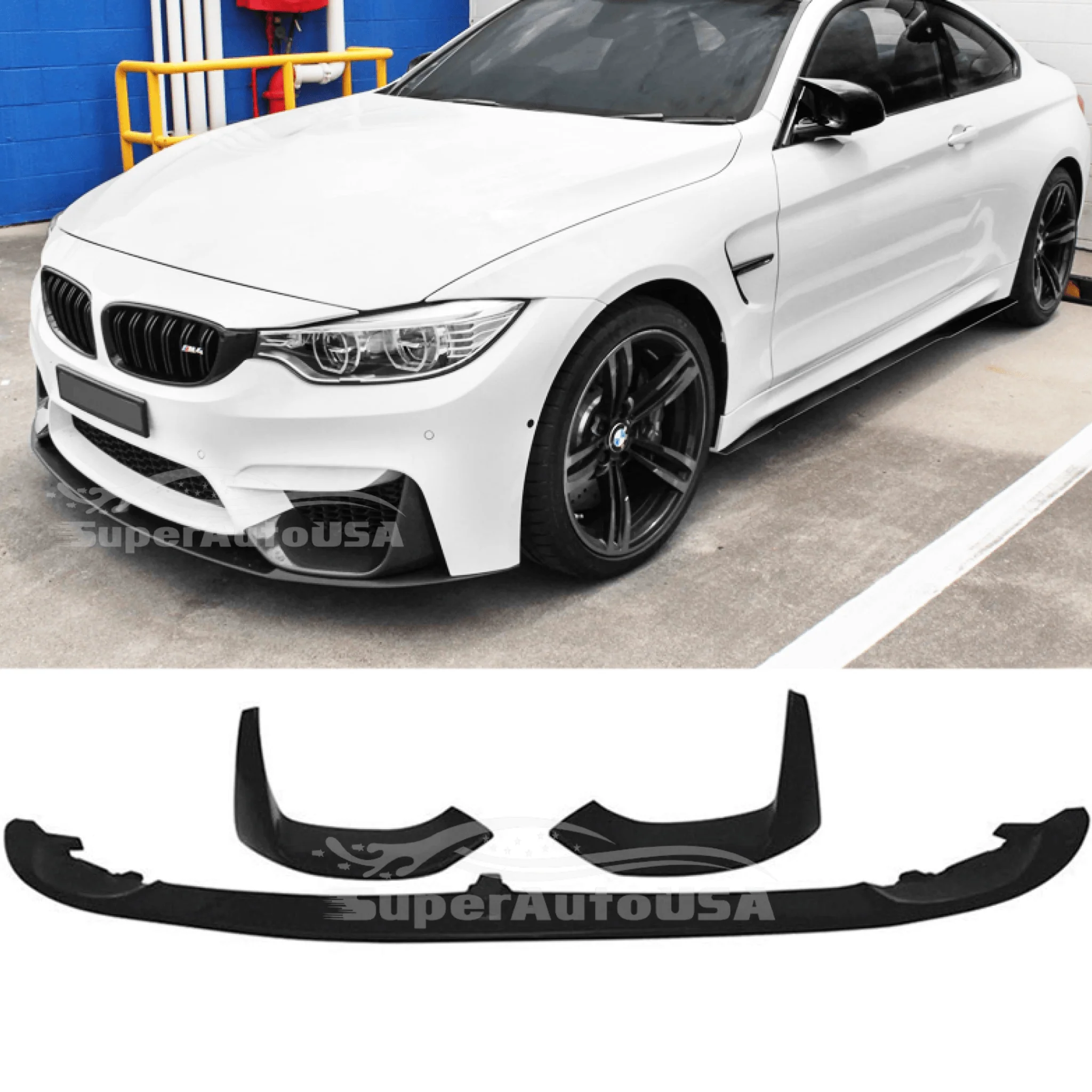 Fits 2015-20 BMW F80 M3 F82 F83 M4 CS Style Front Lip Spoilers & Splitter Kit (Gloss Black) - Image 5