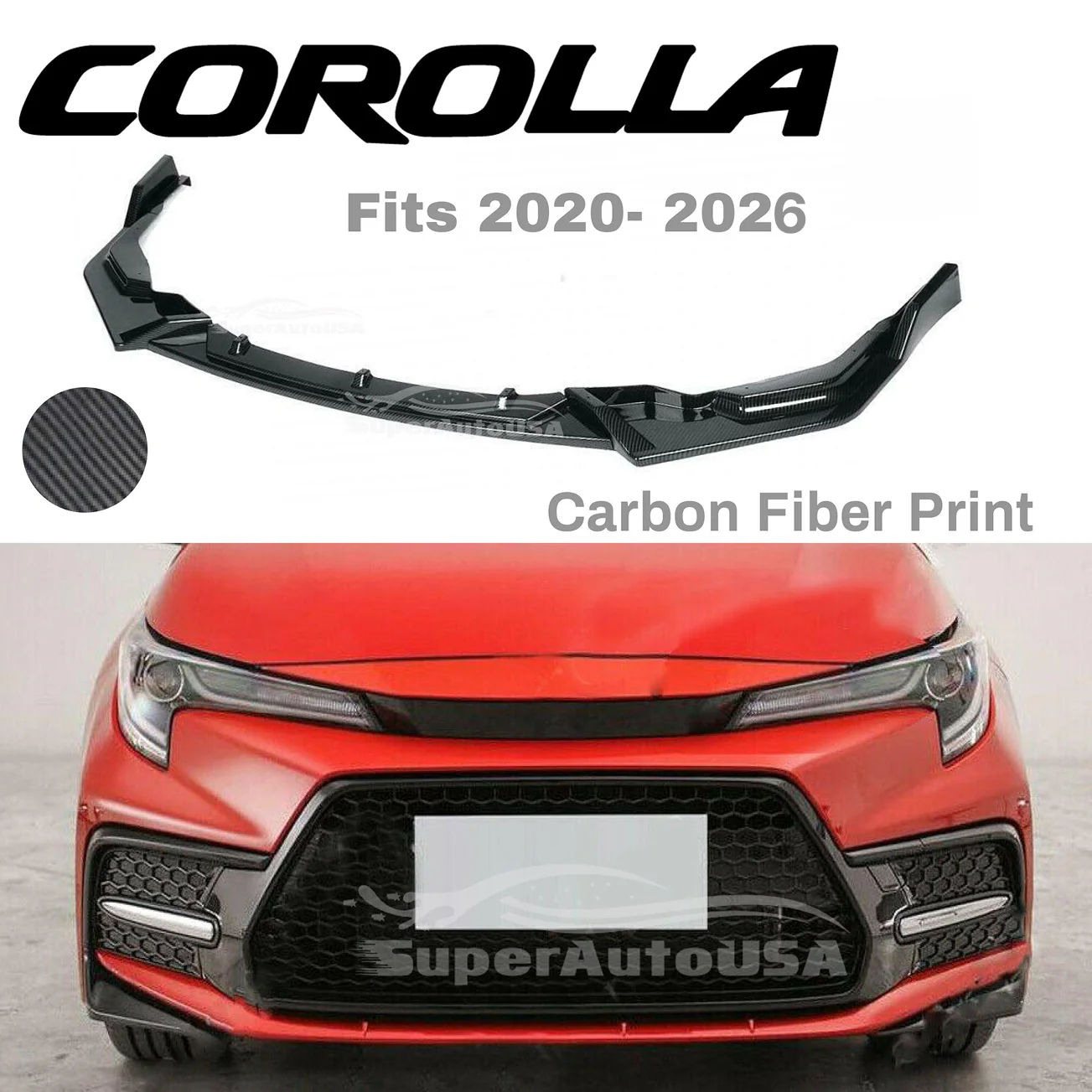Front Lip & Spoiler - Carbon Fiber Print | Fits Toyota Corolla SE XSE (2020-26) - Image 3