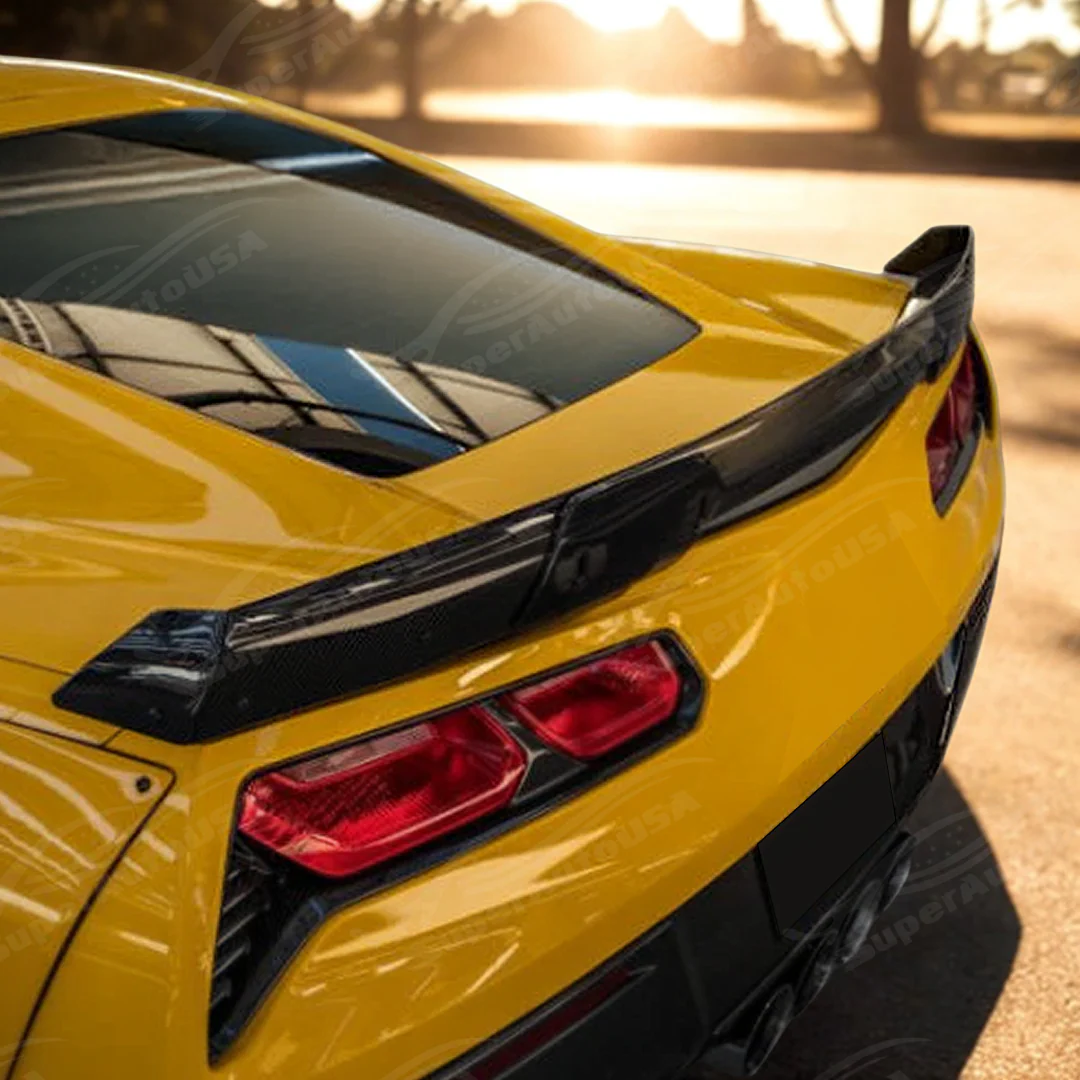 Gloss Black Rear Trunk Lip Spoiler Wing With Gurney Flap Wicker Bill For Chevrolet C7 Corvette 2014-2019 - Image 6