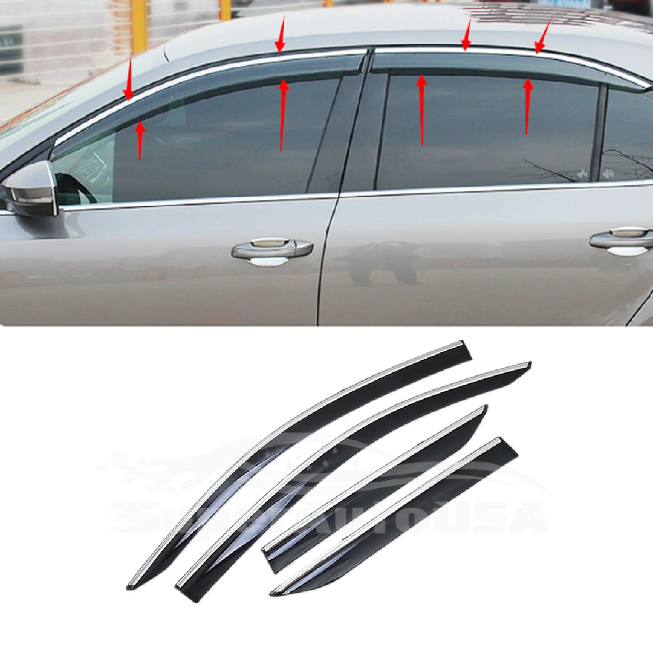 Fit 2012-2016 Subaru Crosstrek XV Clip-On Chrome Trim Vent Window Visors Rain Sun Wind Guards Shade Deflectors - Image 5