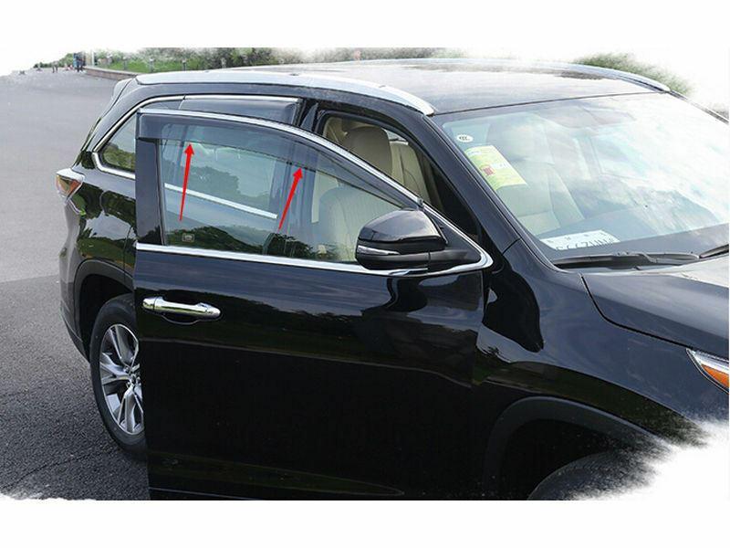 Fit 2014-2018 Toyota Highlander Clip-On Chrome Trim Vent Window Visors Rain Sun Wind Guards Shade Deflectors - Image 2