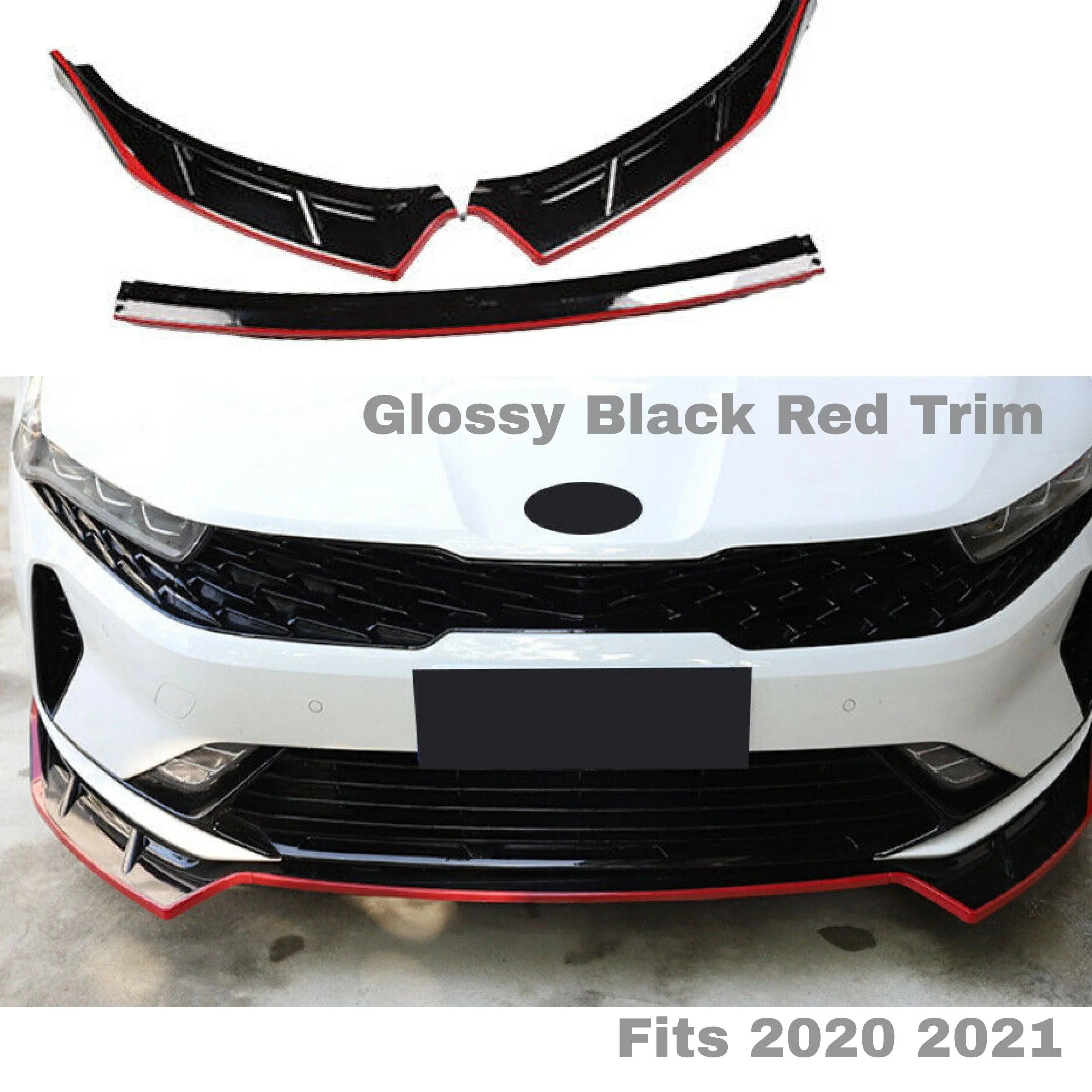 For K5 2021 2022 2023 Performance Style Front Bumper Lip Spoiler (Gloss Black with Red Trim) - Image 3